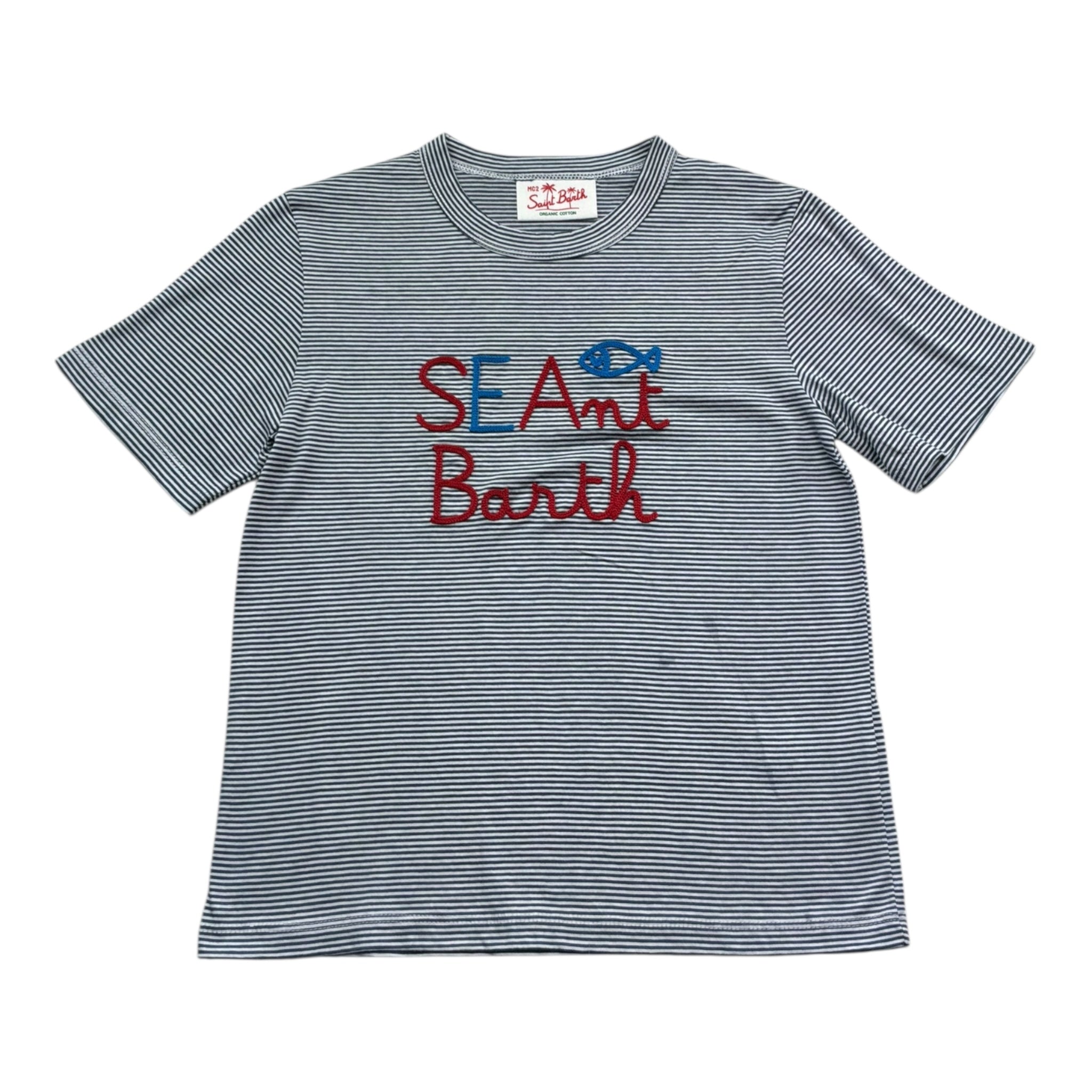 Saint Barth T-Shirt Girocollo Tinta Unita con Fantasia A Righe per Bambino 01199L BIANCO/BLU SAINT BARTH 