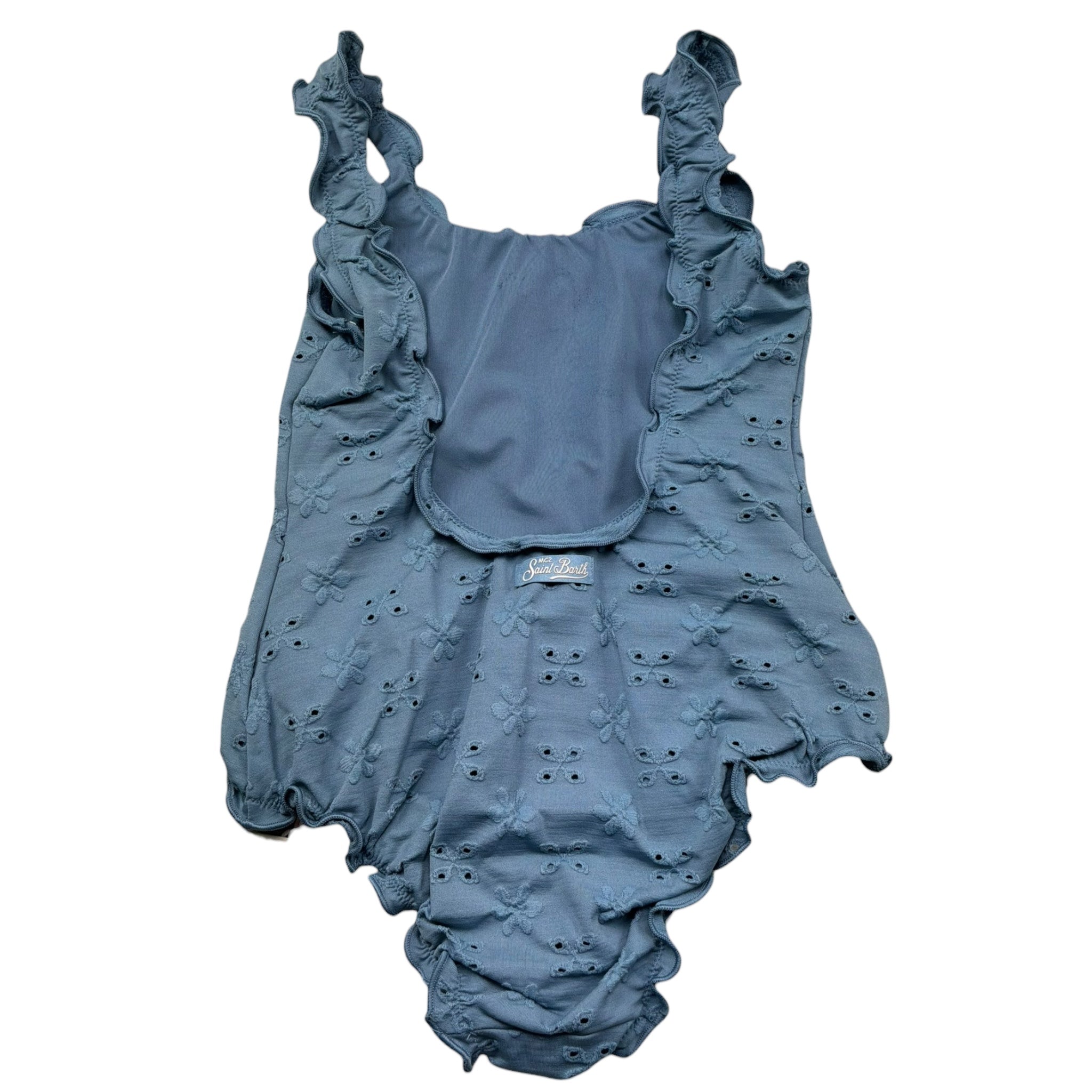 Saint Barth Costume Intero Tinta Unita In Pizzo Sangallo per Bambina CLIO BLU SAINT BARTH 