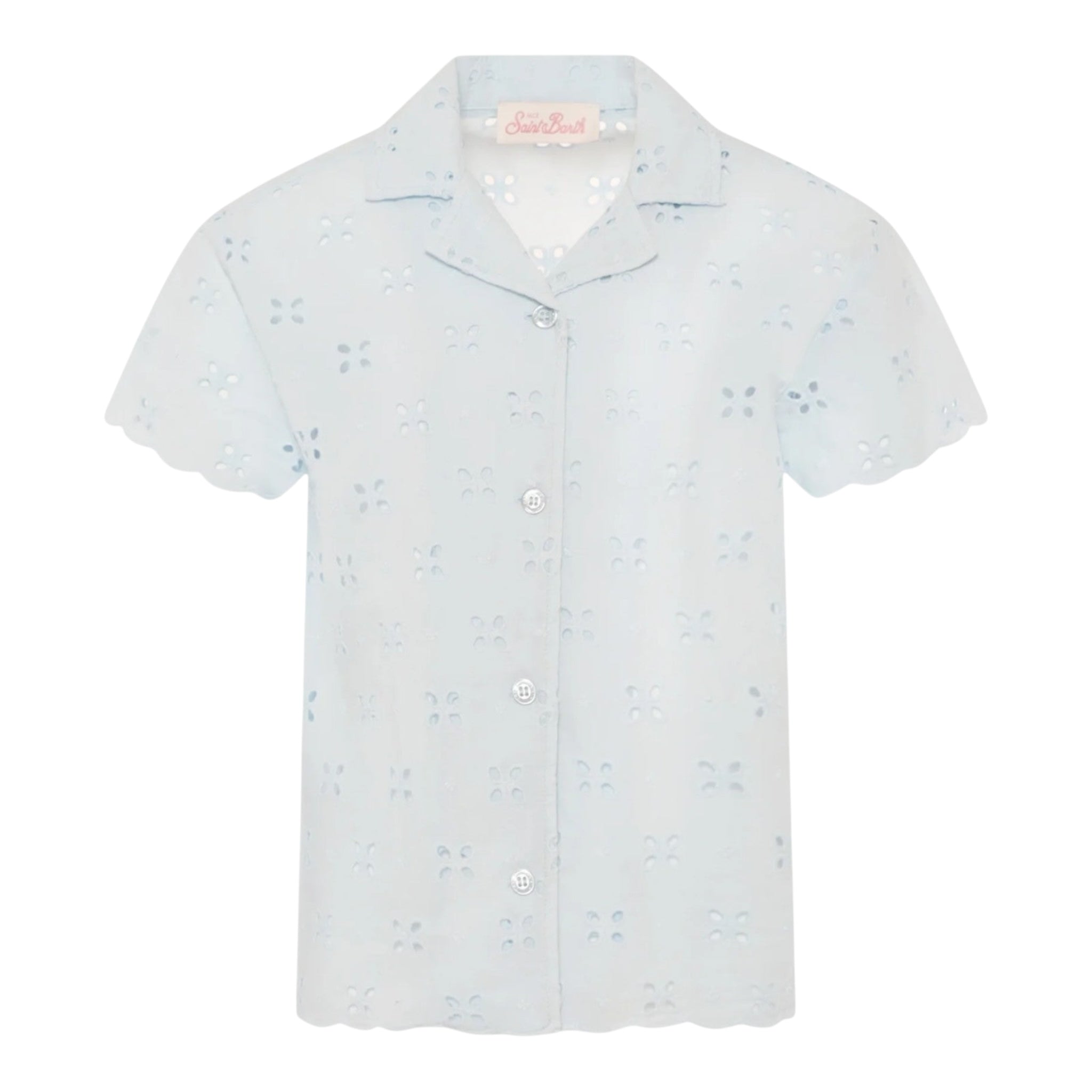Saint Barth Camicia Mezza Manica Tinta Unita In Pizzo Sangallo per Bambina EVL000103016 BIANCO SAINT BARTH 