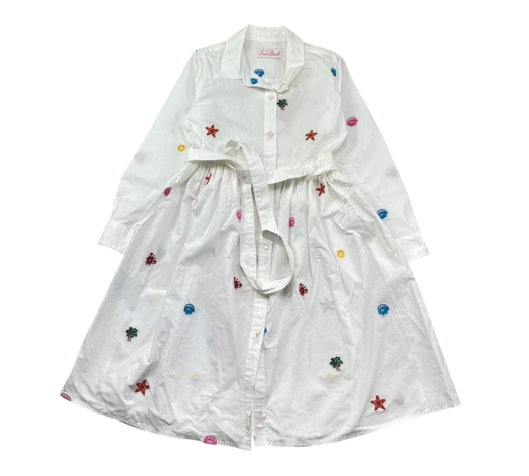 Saint Barth Abito Manica Lunga Tinta Unita con Ricami per Bambina PHILPA BIANCO SAINT BARTH 