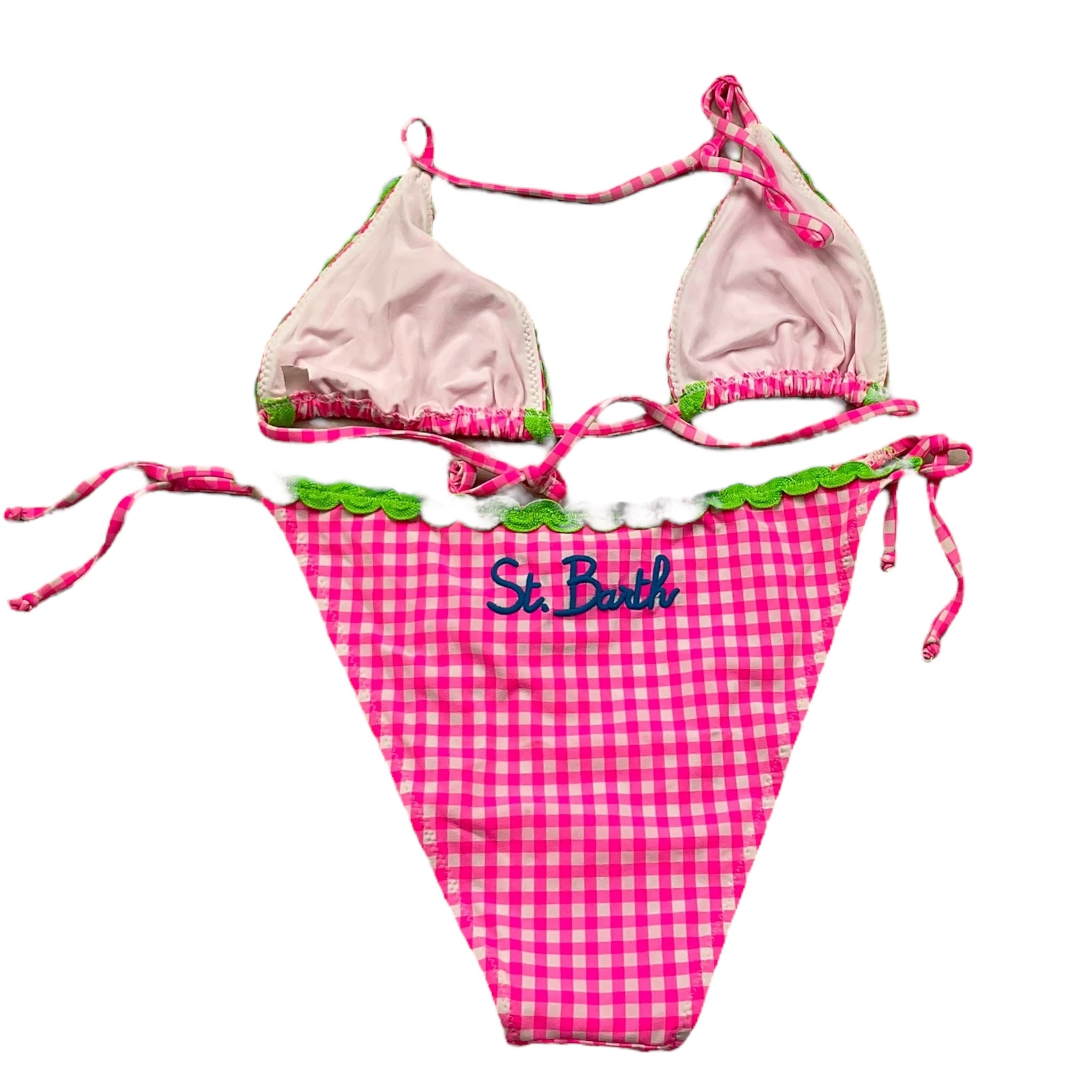 Saint Barth Costume 2 Pezzi Triangolo-Muandina per Bambina VICHY ROSA FLUO SAINT BARTH 