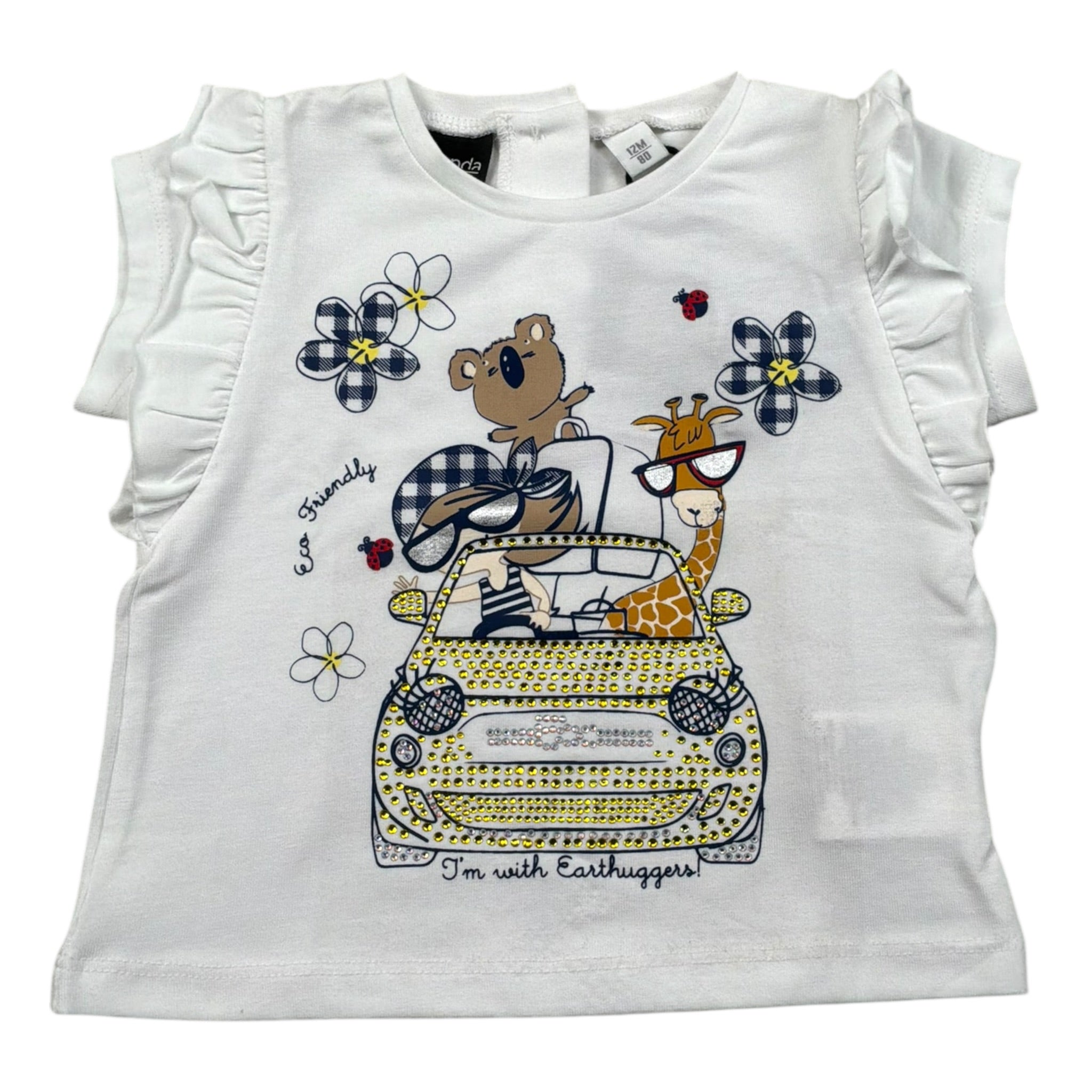 Sarabanda T-Shirt Girocollo Tinta Unita con Stampe per Neonata 04421 BIANCO SARABANDA 