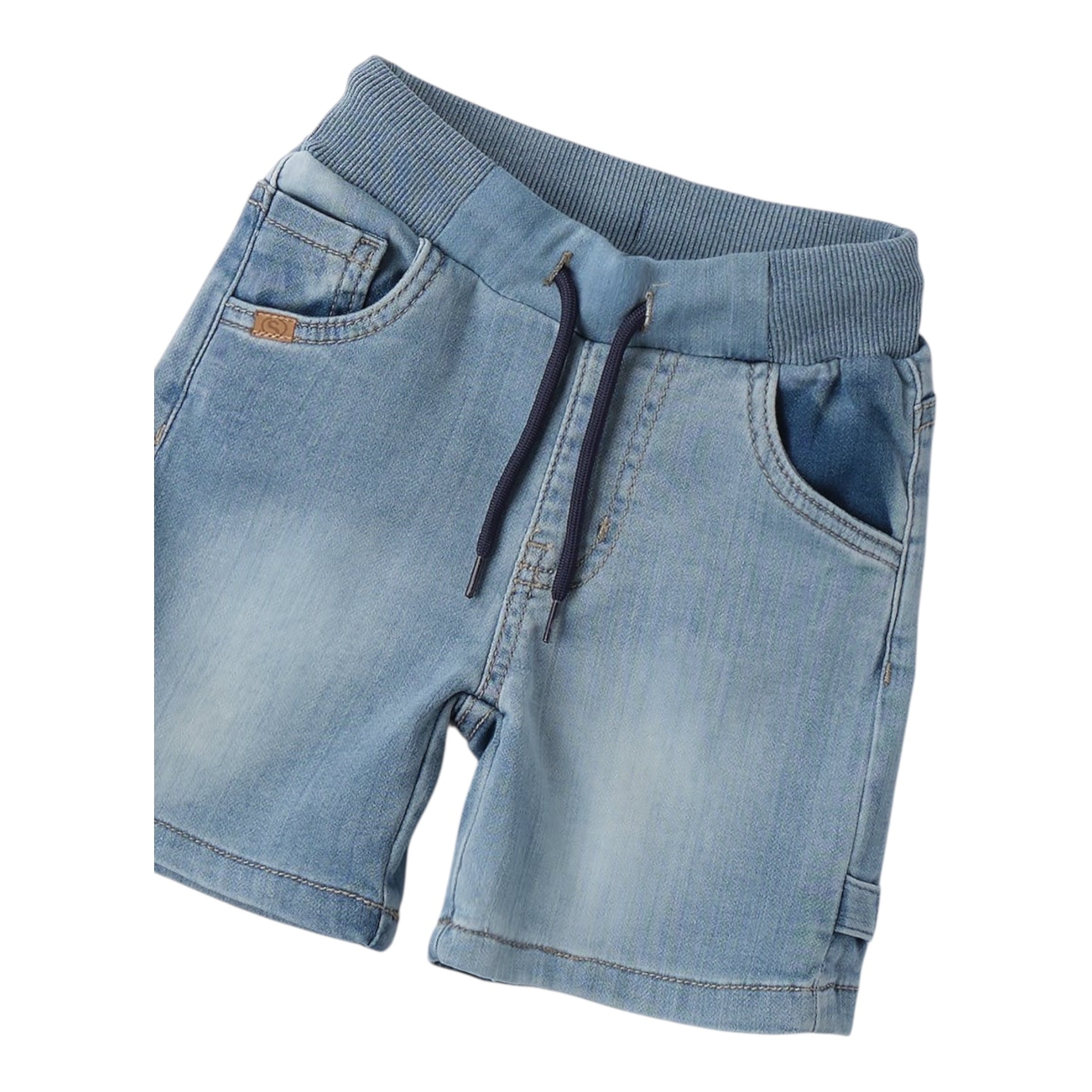 Sarabanda Bermuda In Denim Tinta Unita con Elastico In Vita per Bambino 0B120 AZZURRO SARABANDA 
