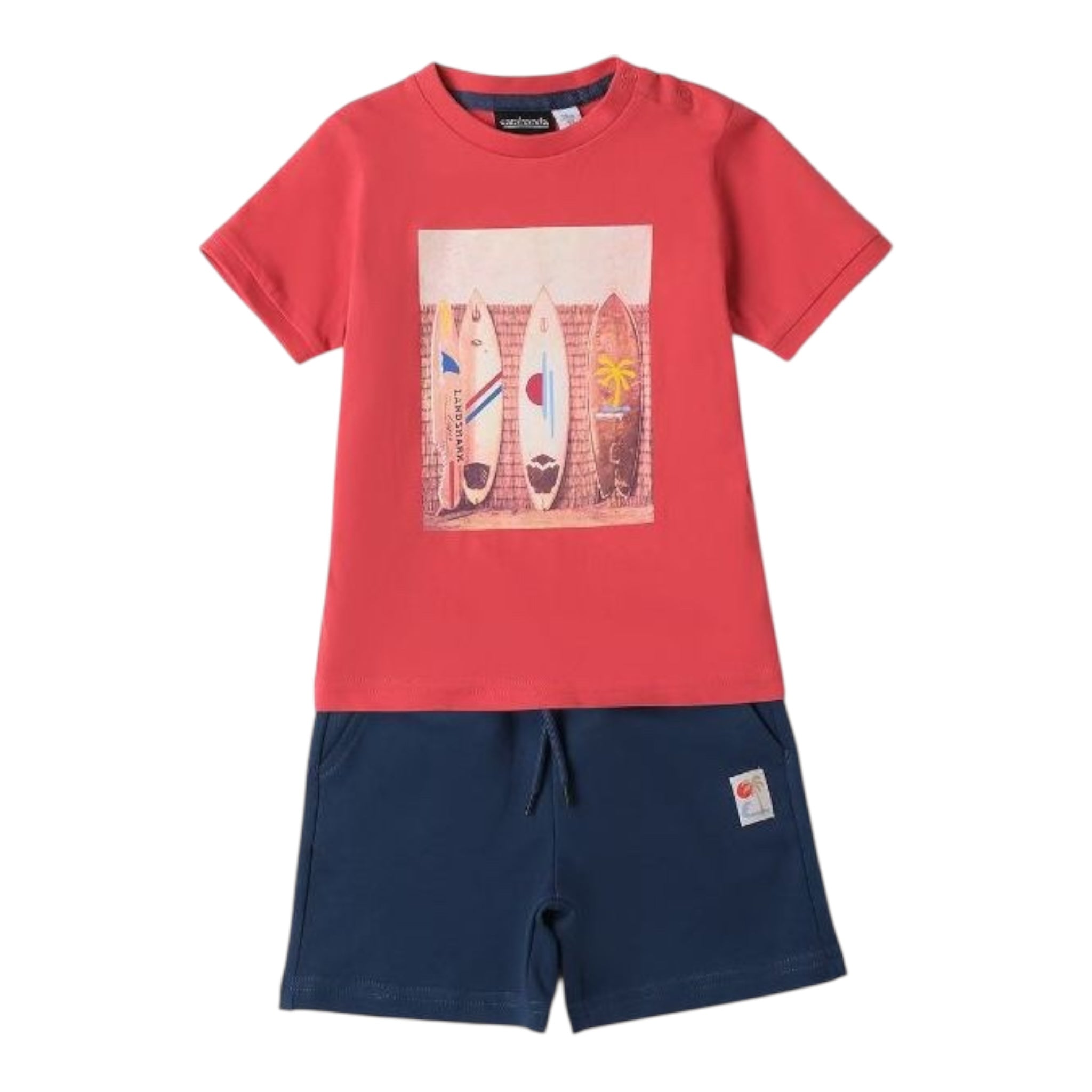 Sarabanda Completo 2 Pezzi T-Shirt-Bermuda Bicolore per Neonato 0B163N BIANCO/ROSSO SARABANDA 