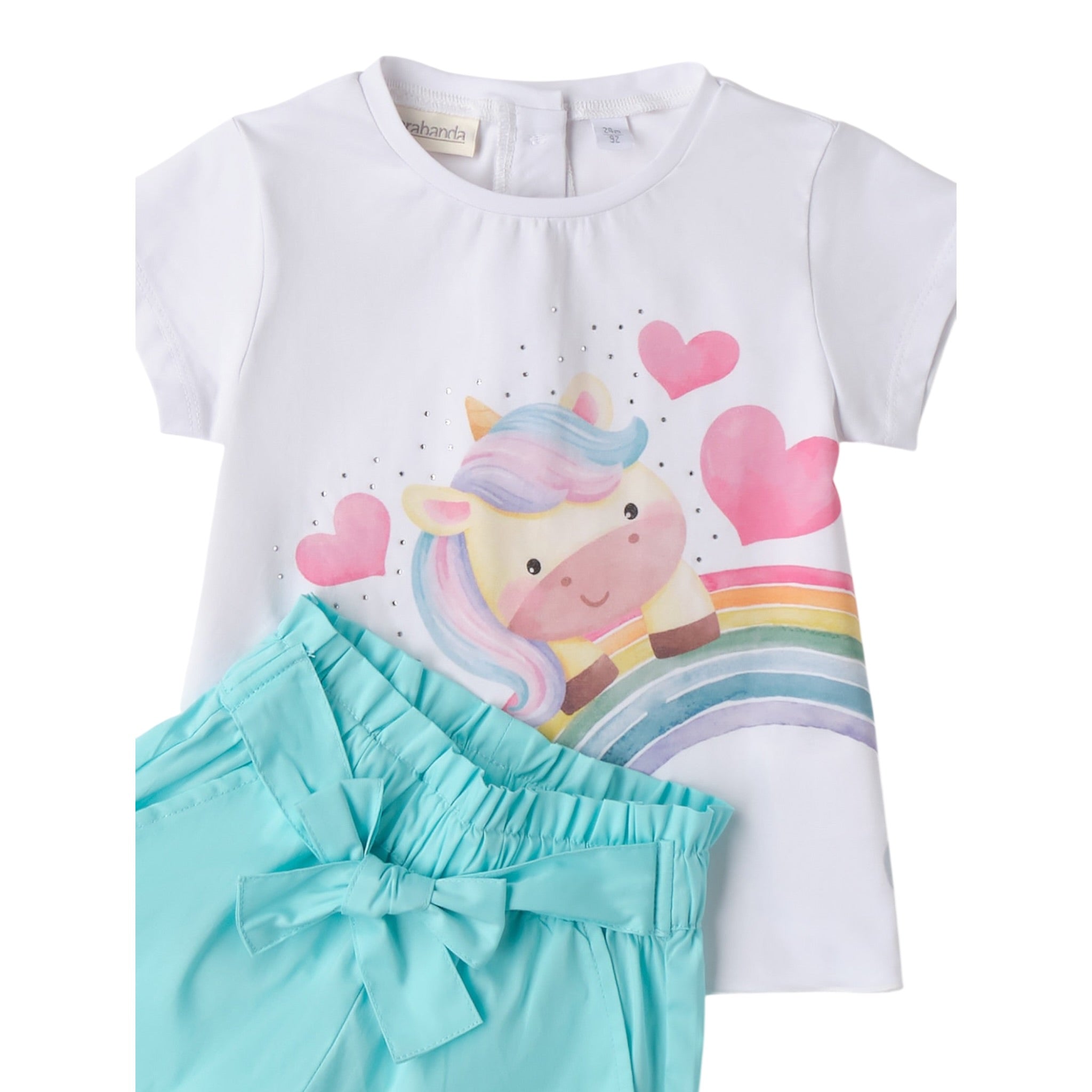 Sarabanda Completo 2 Pezzi T-Shirt-Short Bicolore per Bambina 0B236X BIANCO/AZZURRO SARABANDA 