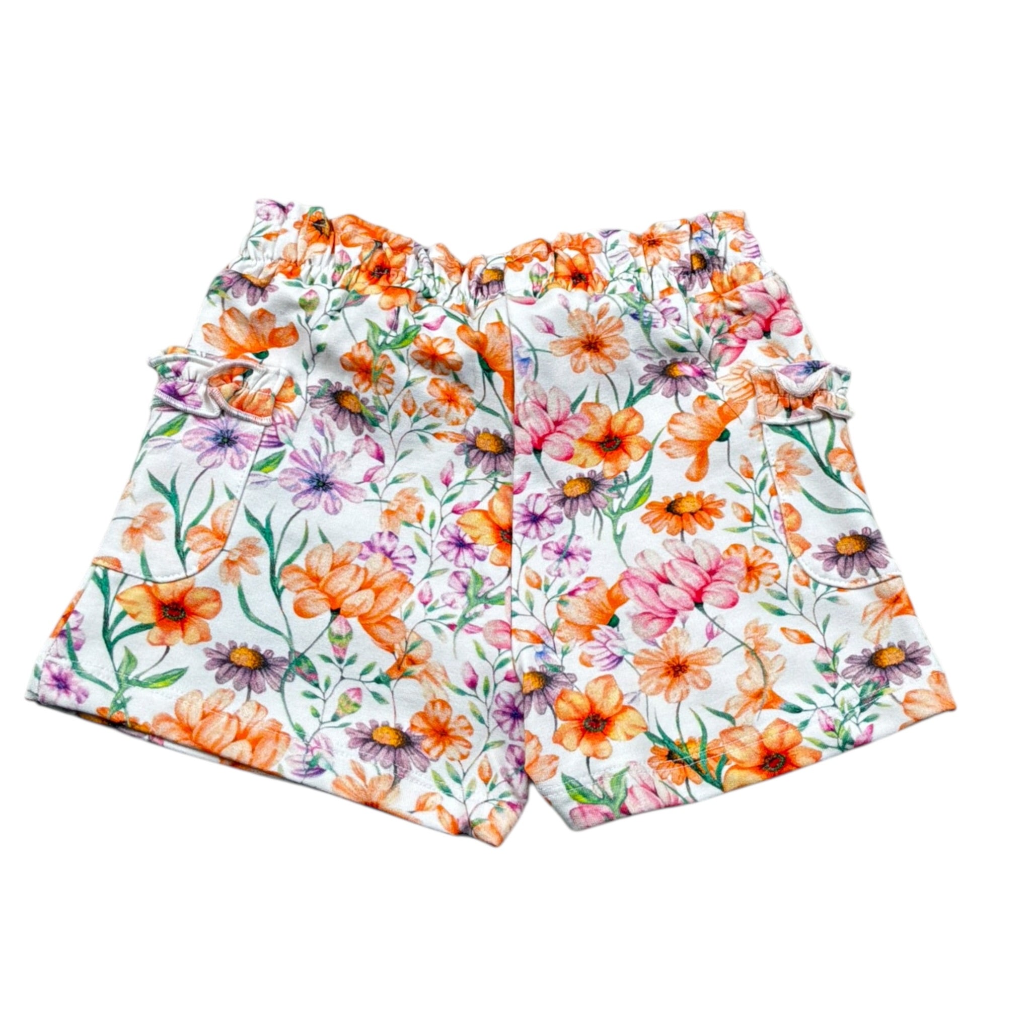 Sarabanda Short Tinta Unita con Fantasia Fiori per Neonata 0B329 BIANCO SARABANDA 