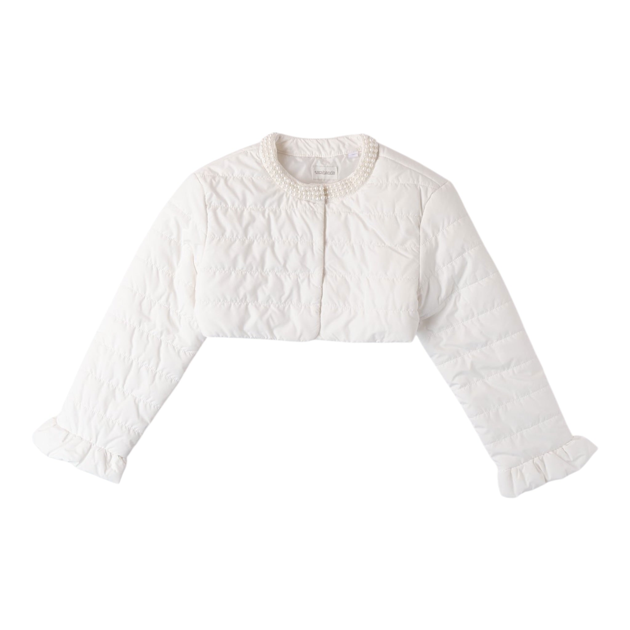 Sarabanda Giubbino Modello Crop Tinta Unita con perle per Bambina 0B488 BIANCO SARABANDA 