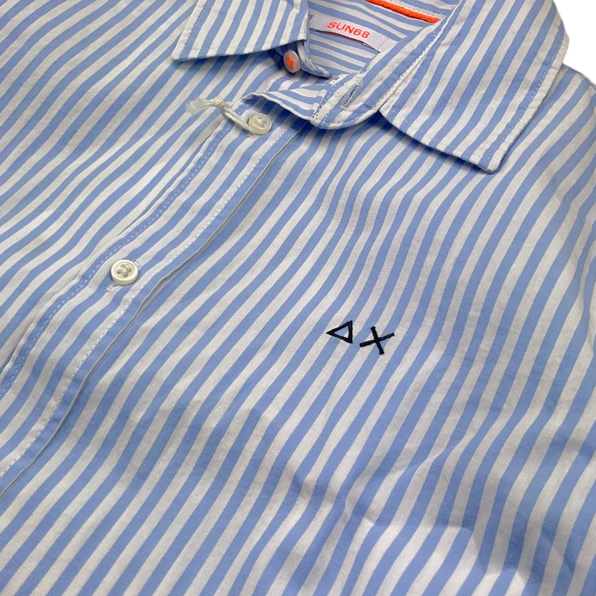 Sun68 Camicia Tinta Unita con Fantasia A Righe per Bambino CPB353033 BIANCO/AZZURRO SUN68 