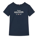 Tommy Hilfiger T-Shirt Girocollo Tinta Unita con Logo per Bambino KB0KB09356 BLU TOMMY HILFIGER 