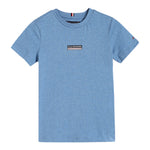 Tommy Hilfiger T-Shirt Girocollo Tinta Unita con Logo per Bambino KB0KB09362 AZZURRO TOMMY HILFIGER 