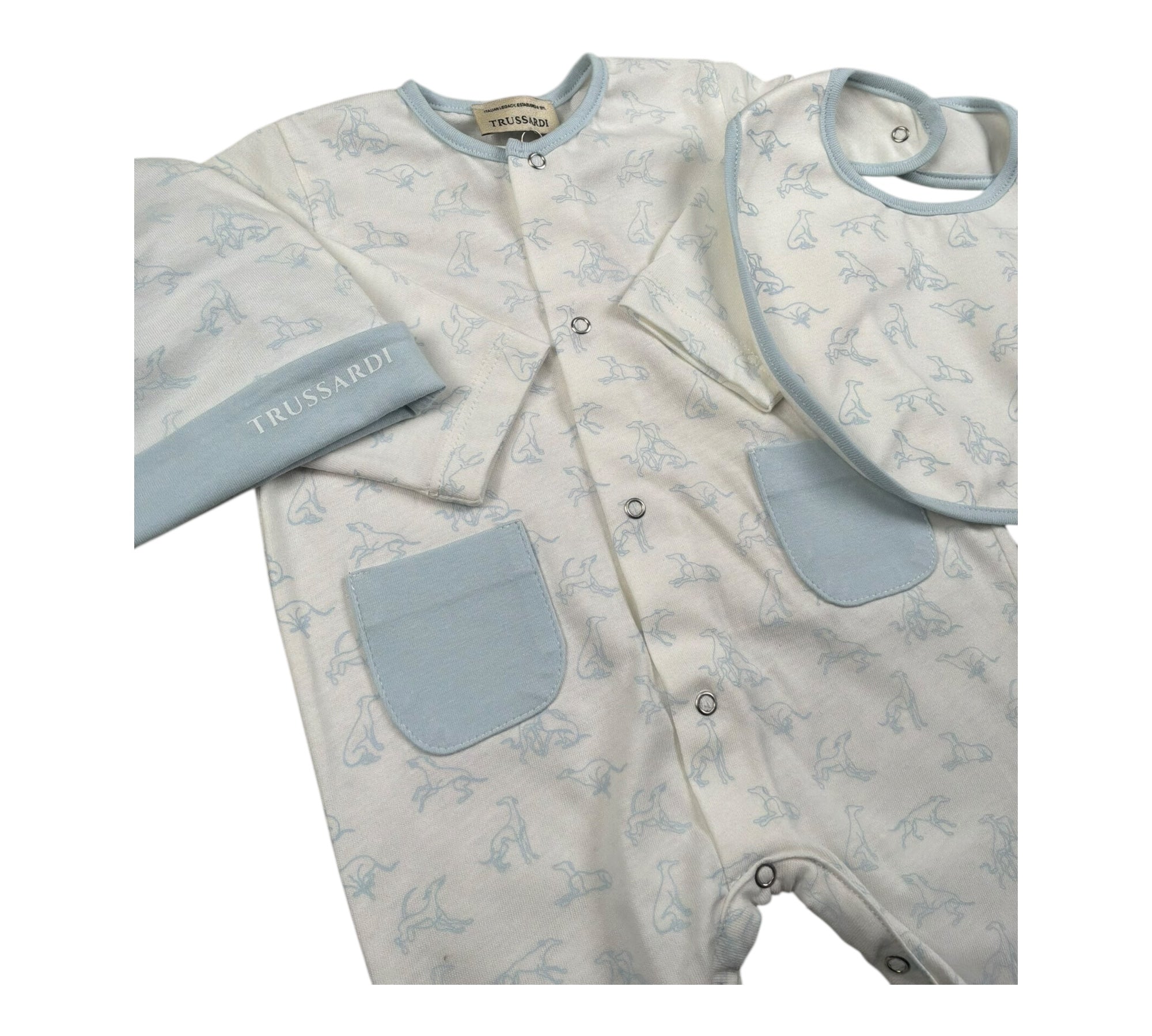 Trussardi Set 3 Pezzi Tutina-Cappello-Bvetta per Neonata TLP26003TUA BIANCO/AZZURRO TRUSSARDI 