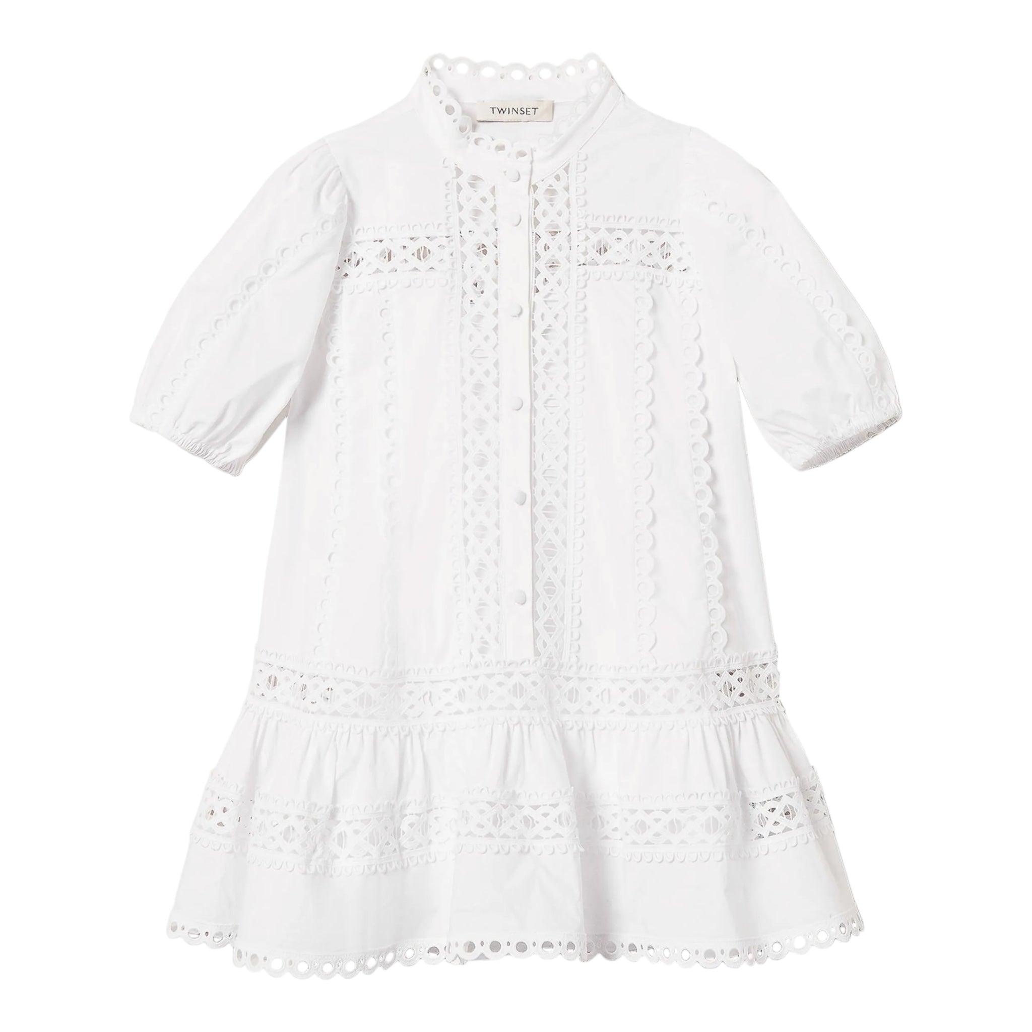 Twinset Abito Mezza Manica Tinta Unita con Trafori per Bambina 251GJ2410 BIANCO TWINSET 
