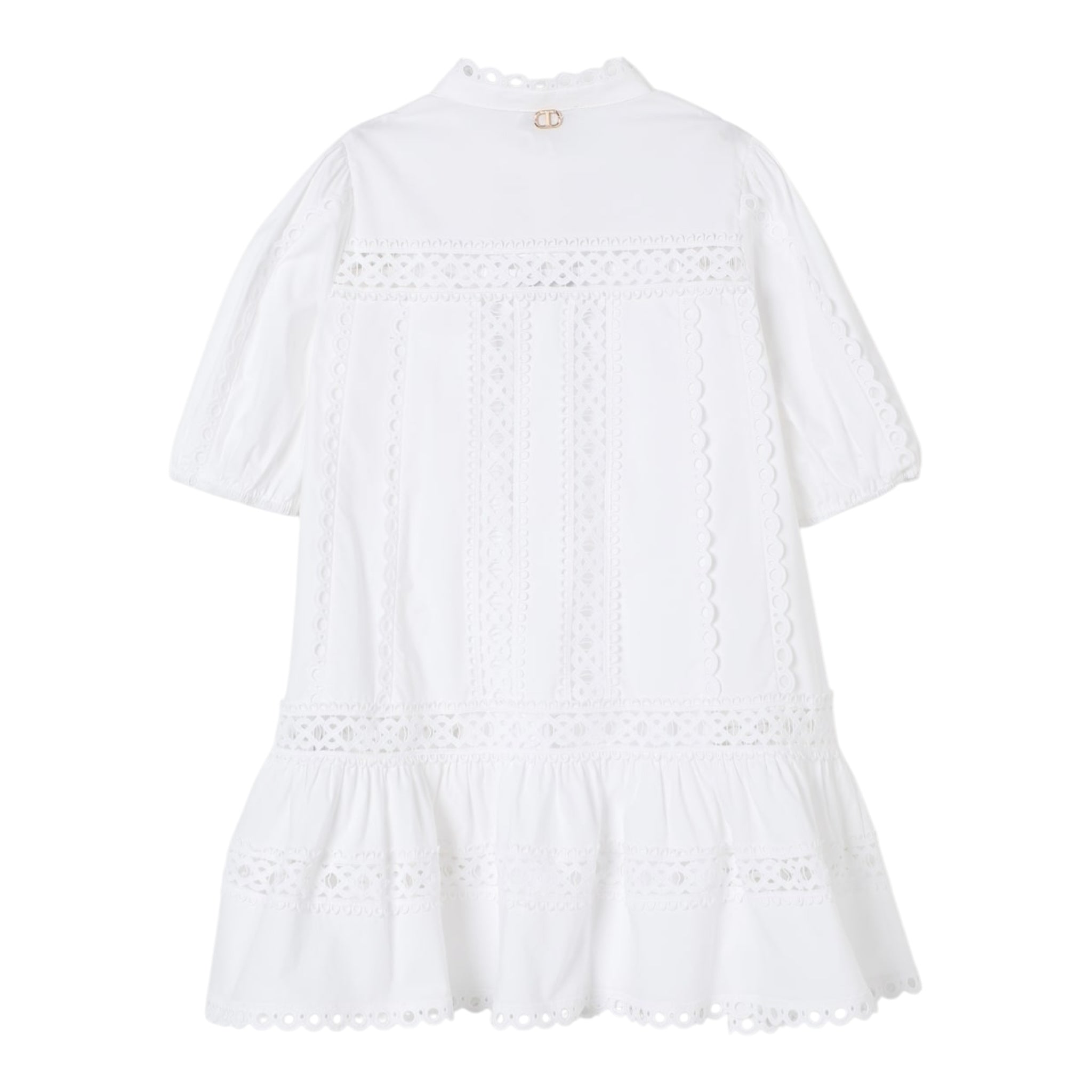 Twinset Abito Mezza Manica Tinta Unita con Trafori per Bambina 251GJ2410 BIANCO TWINSET 