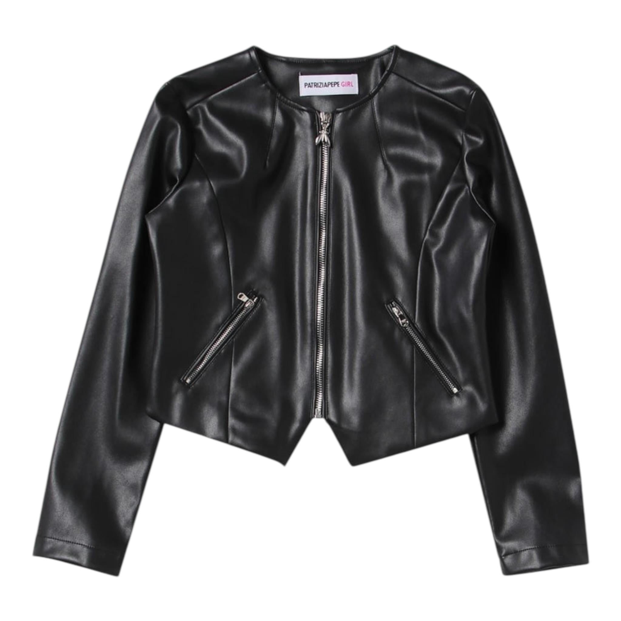Patrizia Pepe Giubbino In Ecopelle tinta unita con Zip Nero per Bambina 7O0014X NERO PATRIZIA PEPE 