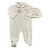 Story Loris Set Tutina Tinta Unita Con Cappello Con Stampa Brillantinata  Bianco Per Neonata
