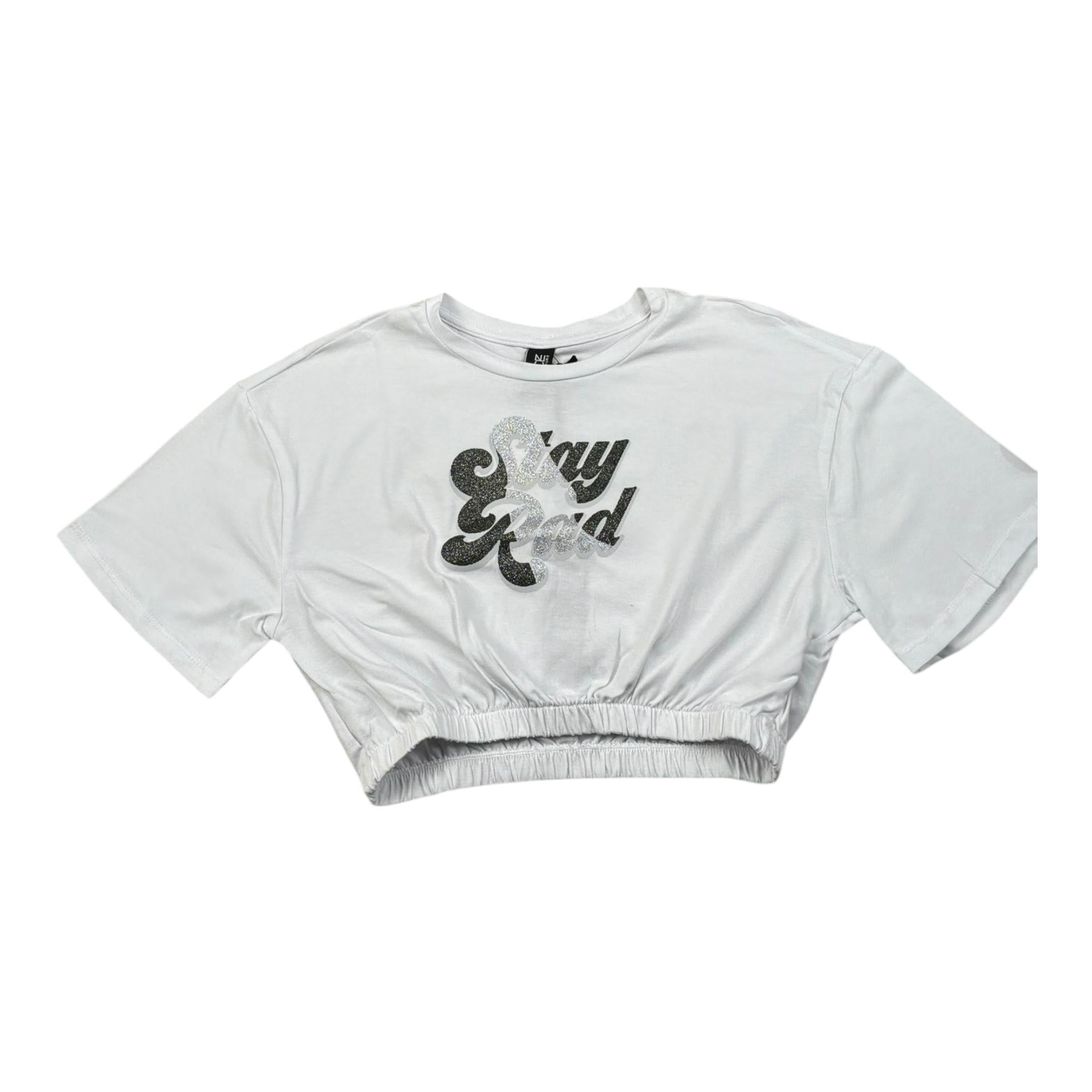 Naice T-Shirt Girocollo Tinta Unita Modello Crop per Bambina 27190 BIANCO NAICE 