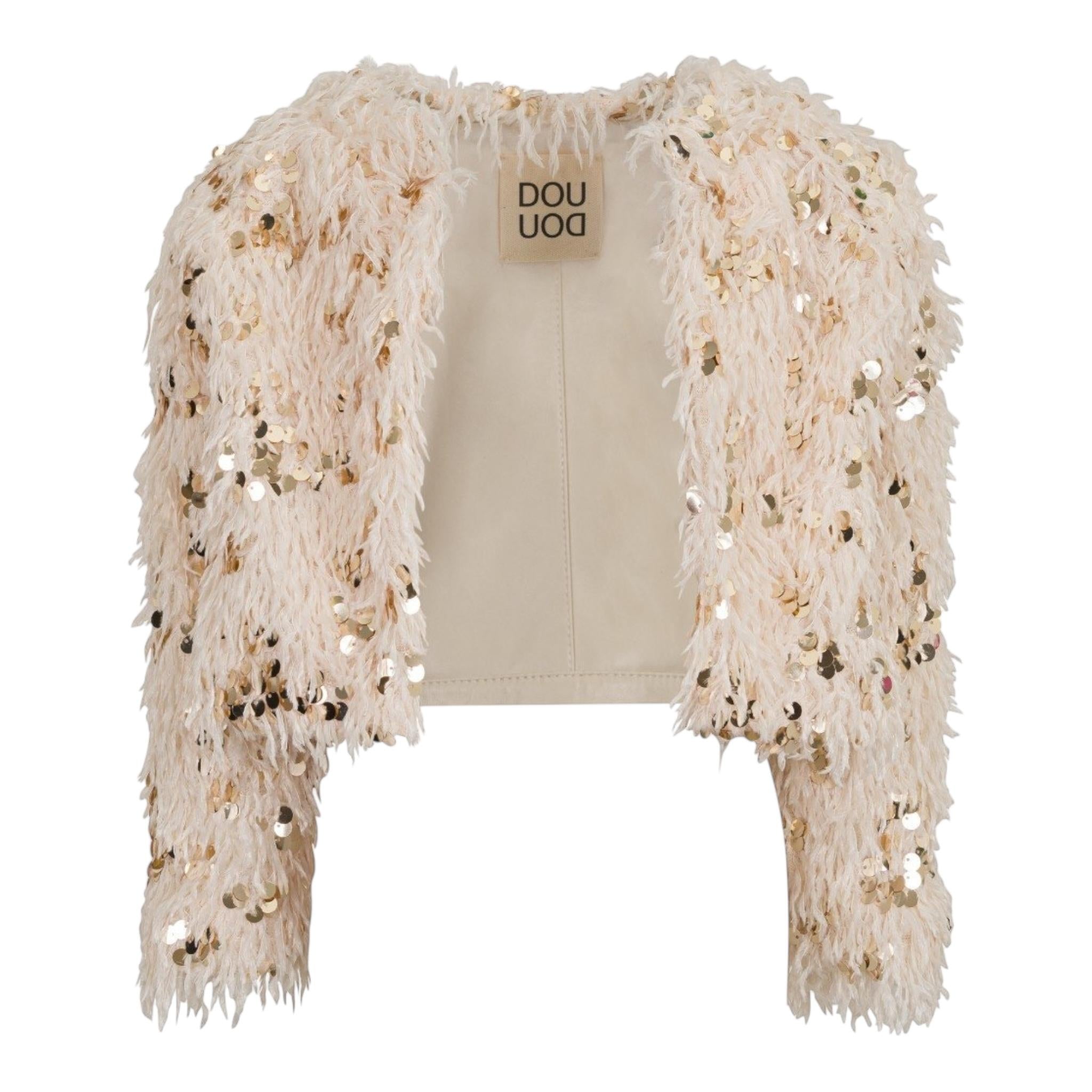Dou Dou giubbino Tinta Unita con Paillettes E Piume per Bambina DW2A44 BEIGE DOU DOU 