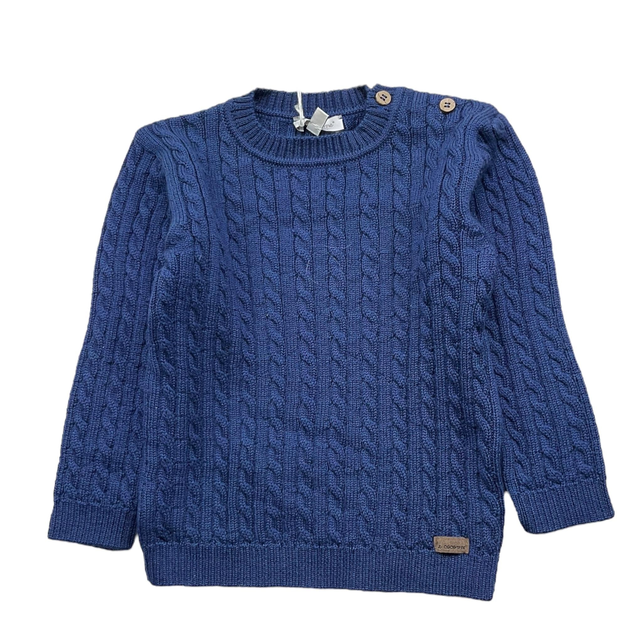LE COCONNE maglia tinta unita con ricami trecce girocollo Blu per Neonato LCN1393 BLU LE COCONNE 