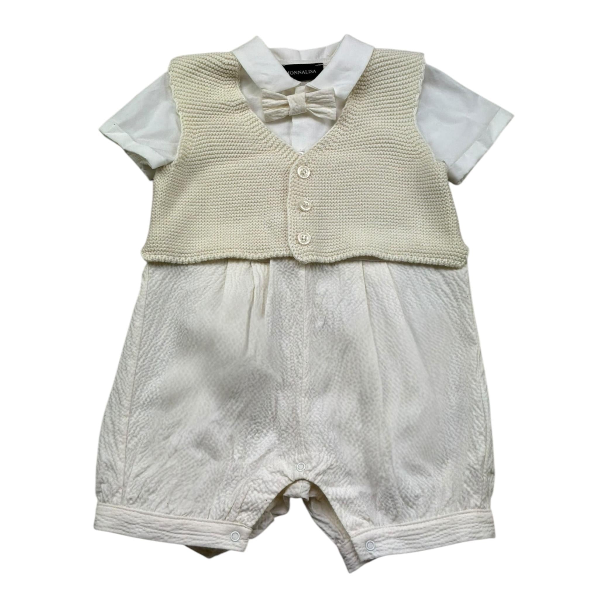 Monnalisa Pagliaccetto Tinta Unita Mezza Manica per Neonato 22A206 PANNA MONNALISA 