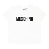 Moschino T-Shirt Girocollo Tinta Unita con Stampe In Contrasto per Bambino MUM04FXJ BIANCO MOSCHINO 