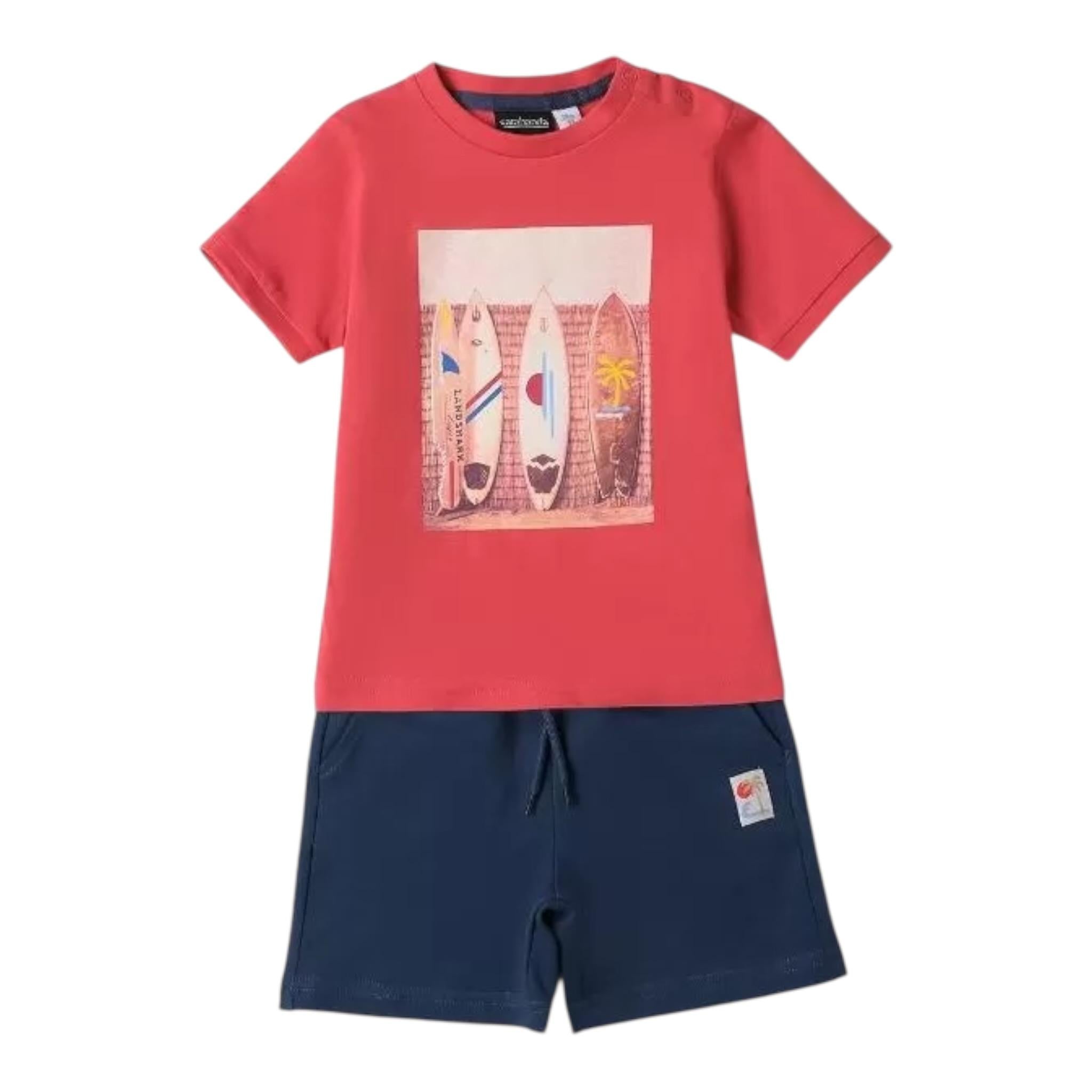 Sarabanda Completo 2 Pezzi T-Shirt-Bermuda Bicolore per Bambino 0B163X ROSSO/BLU SARABANDA 