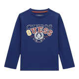 Guess Shirt Girocollo Tinta Unita con Stampa per Bambino N5RI01K8HM4J BLU GUESS 
