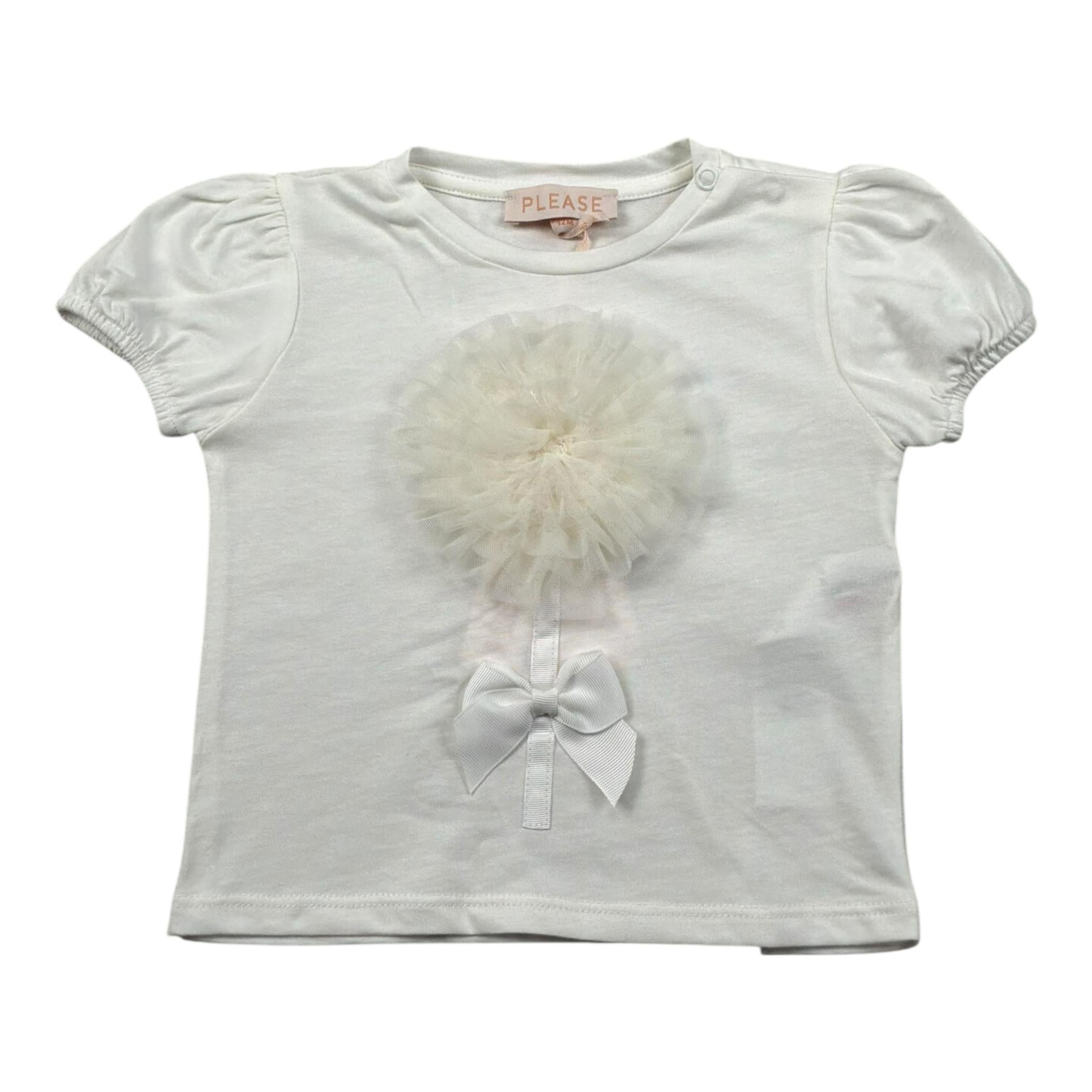Please T-Shirt Girocollo Tinta Unita con Tulle per Neonata MB33030G73 BIANCO PLEASE 