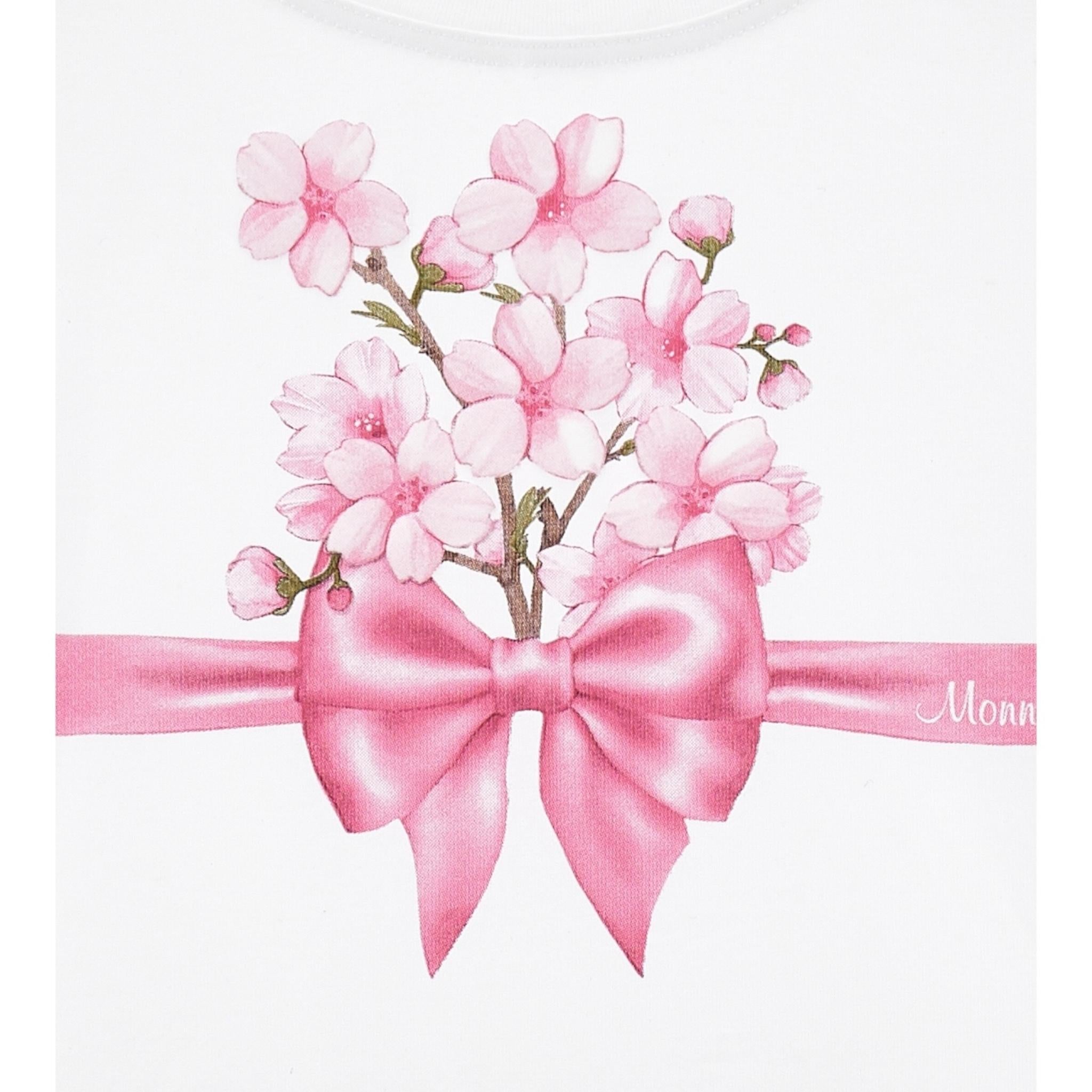 Monnalisa T-Shirt Girocollo Tinta Unita con Stampa per Bambina 11E609 BIANCO MONNALISA 