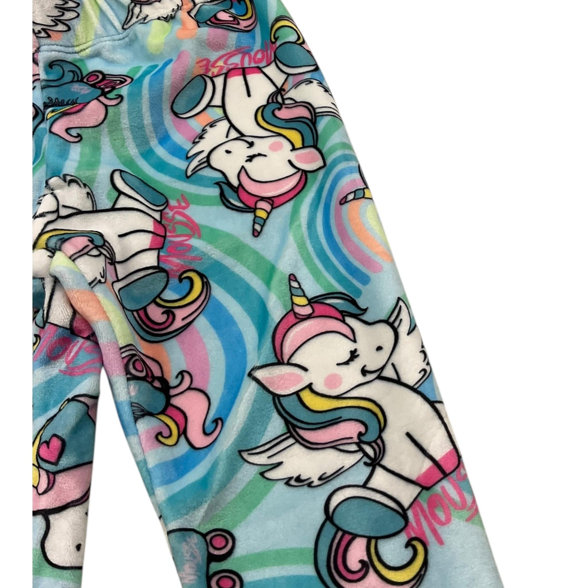 MOUSSE leggins tinta unita in velluto con stampa unicorno Azzurro per Neonata HKLBF361 AZZURRO MOUSSE 