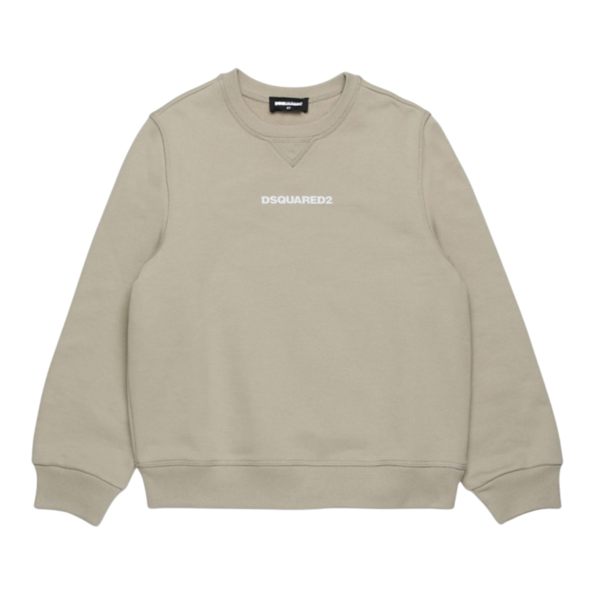 Dsquared2 Felpa Girocollo Tinta Unita con Stampa per Neonato DQ2860 BEIGE DSQUARED2 