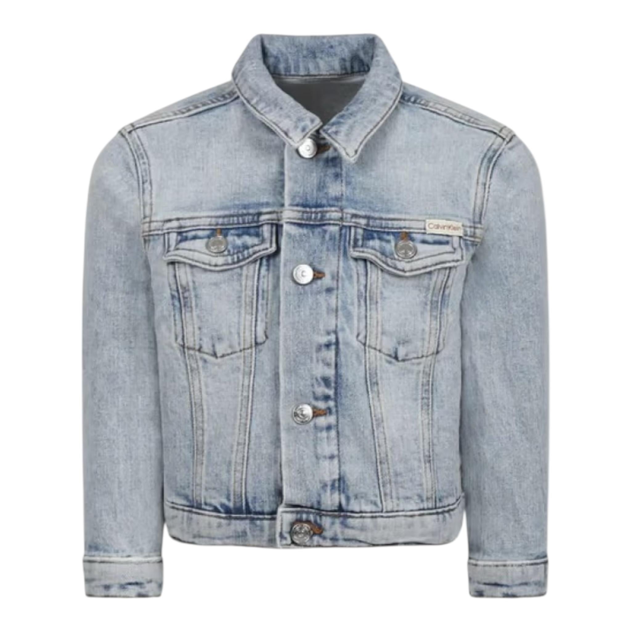 Calvin Klein Giubbino In Denim Tinta Unita con Bottoni per Bambina IB0IB02308 AZZURRO CALVIN KLEIN 