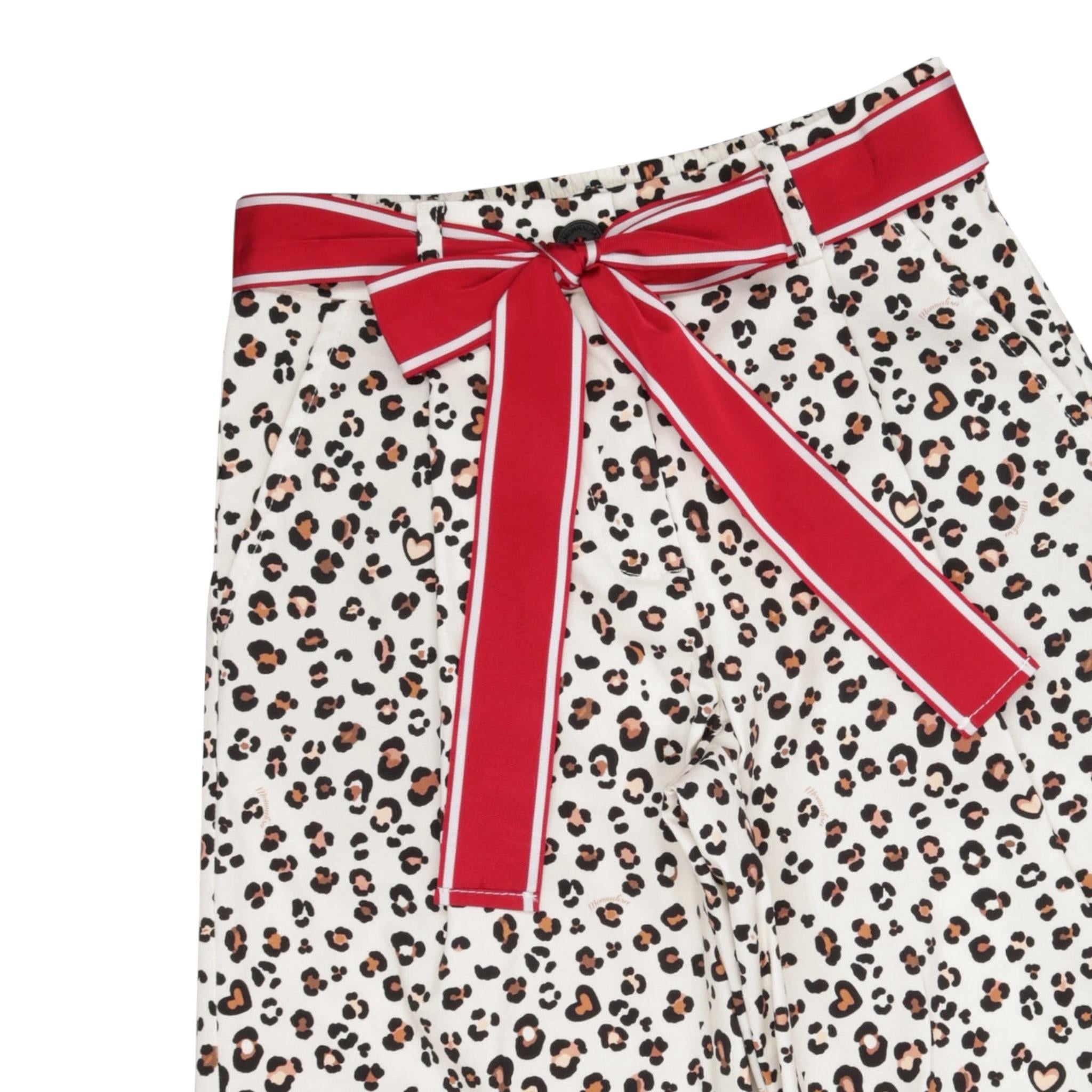 Monnalisa Pantalone Tinta Unita con Fantasia Maculata per Bambina 11E421 BIANCO MONNALISA 