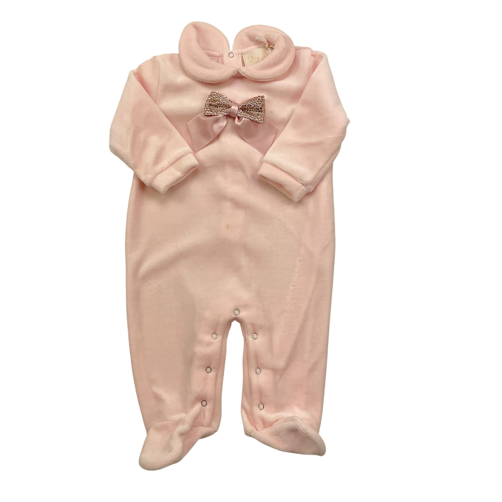 STORY LORIS tutina tinta unita in ciniglia con fiocco Rosa per Neonata 56453 ROSA STORY LORIS 