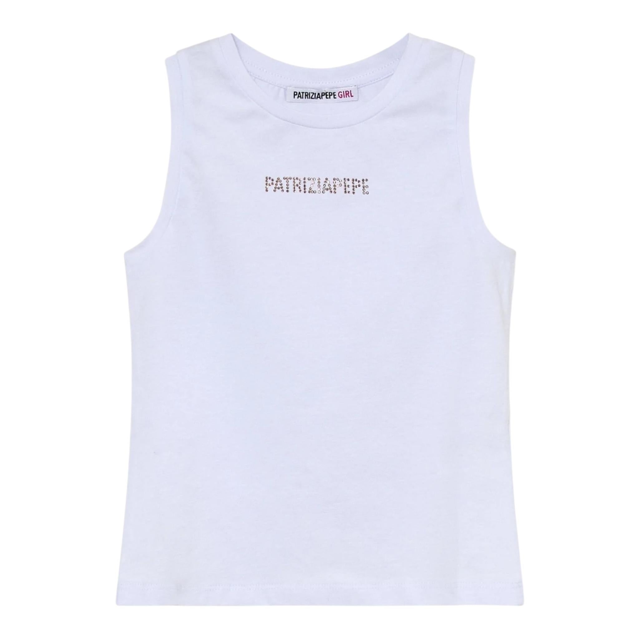 Patrizia Pepe Canotta Tinta Unita con Brillantini per Bambina 7M0813 BIANCO PATRIZIA PEPE 