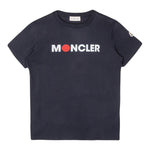 Moncler T-Shirt Girocollo Tinta Unita con Logo per Bambino 8C00003 BLU MONCLER 