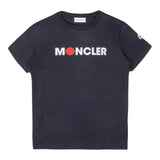 Moncler T-Shirt Girocollo Tinta Unita con Logo per Bambino 8C00003 BLU MONCLER 