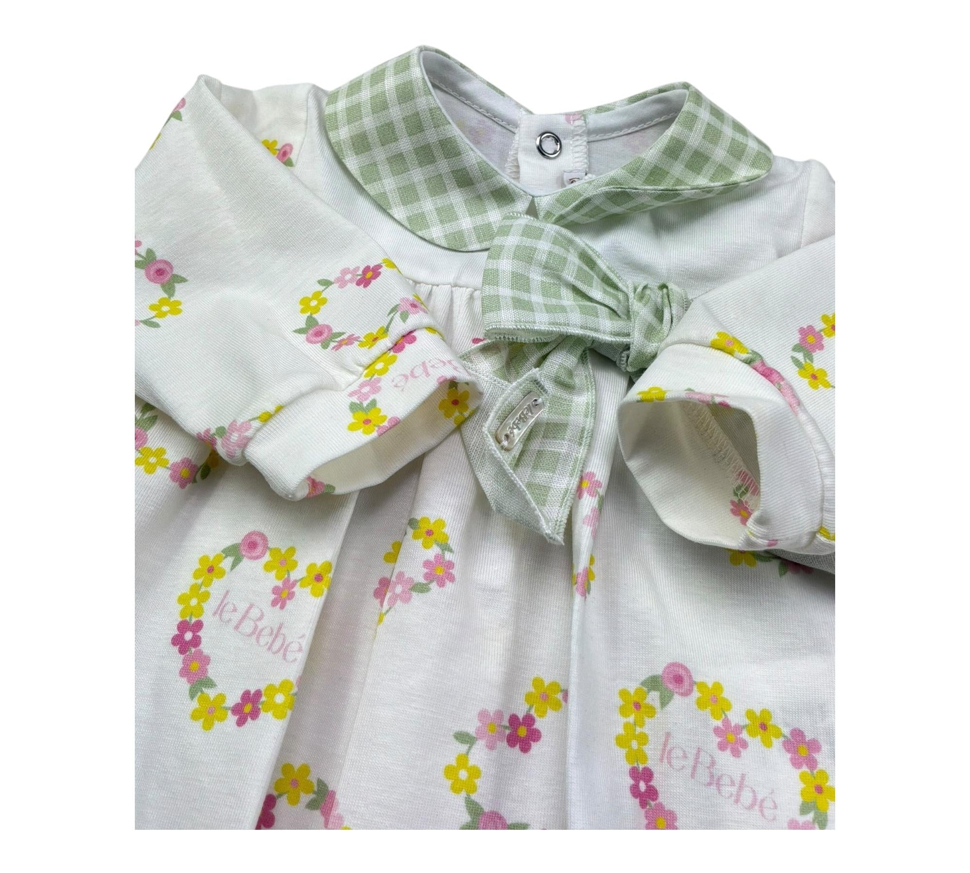 Le Bebe Tutina Manica Lunga Tinta Unita Fantasia Floreale per Neonata LBG6244 BIANCO LE BEBE 