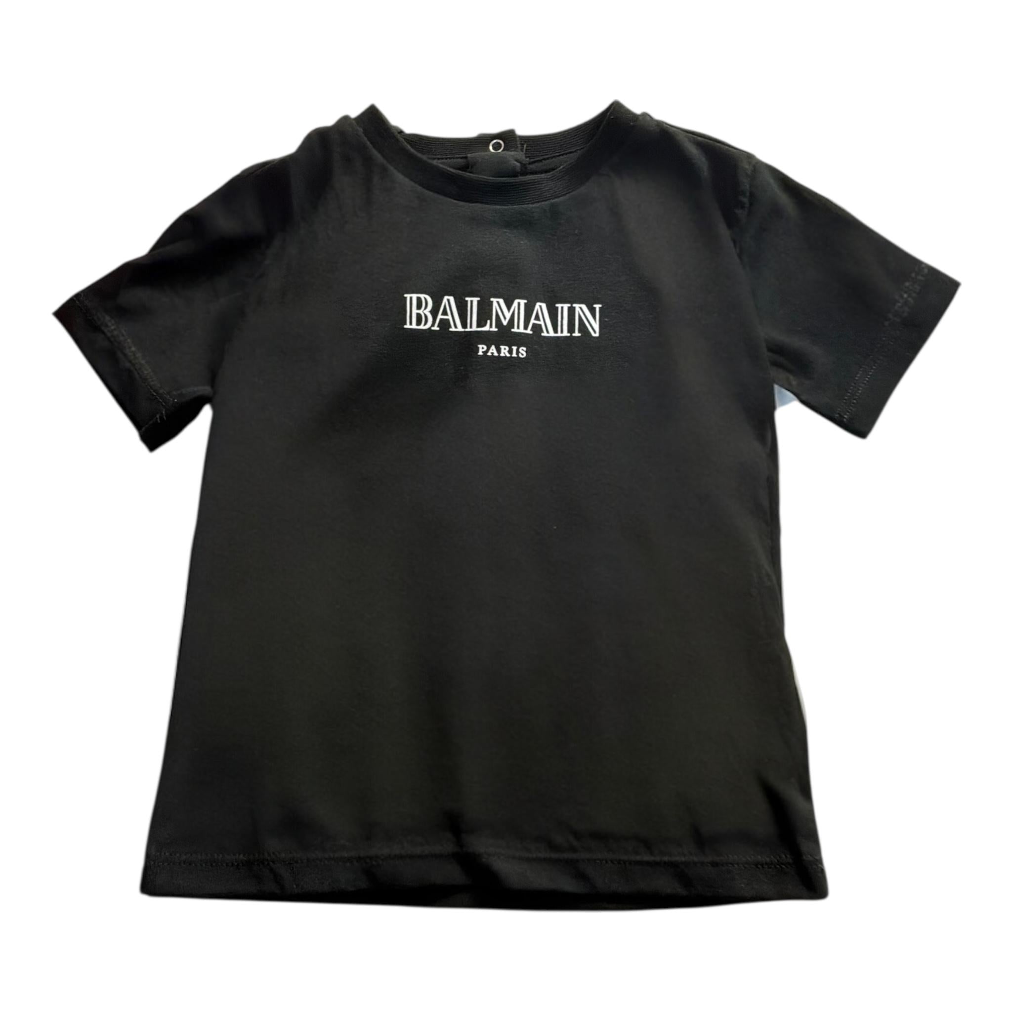 Balmain T-Shirt Girocollo Tinta Unita con Stampa per Neonato BV8581 NERO BALMAIN 