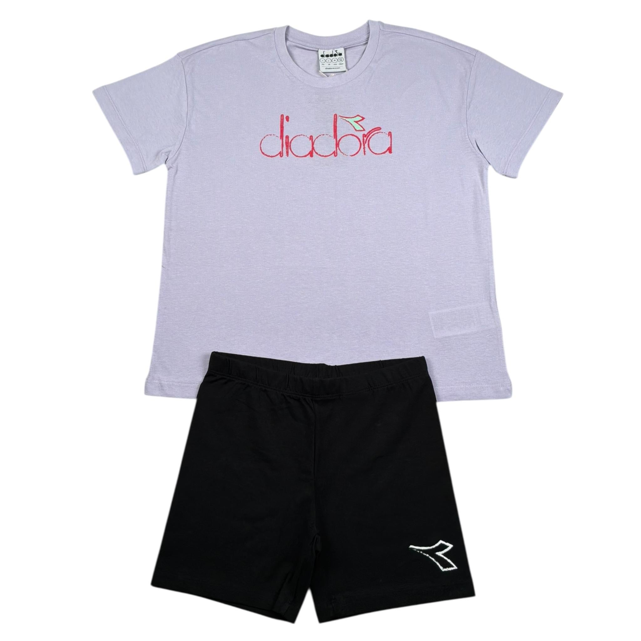 Diadora Completo 2 Pezzi T-Shirt-Leggins Cicilista Bicolore per Bambina 102181716 LILLA DIADORA 