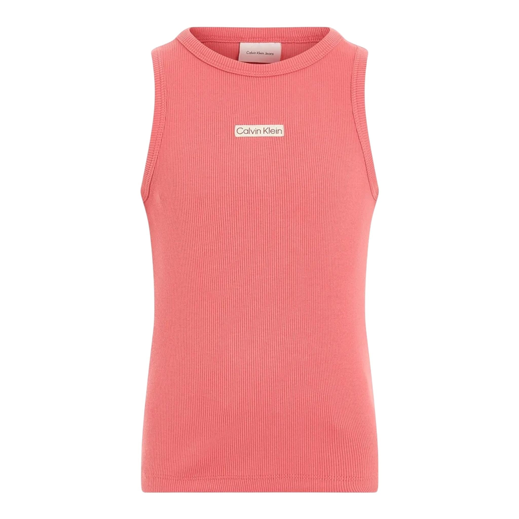 Calvin Klein Canotta Tinta Unita Giromanica con Stampa per Bambina IG0IG02871X FUXIA CALVIN KLEIN 