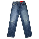 Diesel Jeans Tinta Unita Con Strappi E Girovita Regolabile Blu Per Bambino