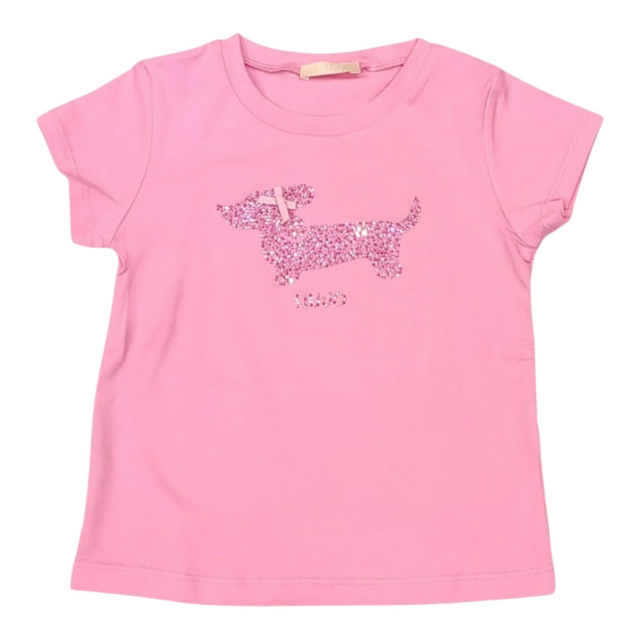 Liu Jo T-Shirt Girocollo Tinta Unita con Brillantini per Bambina KA5021 ROSA LIU JO 