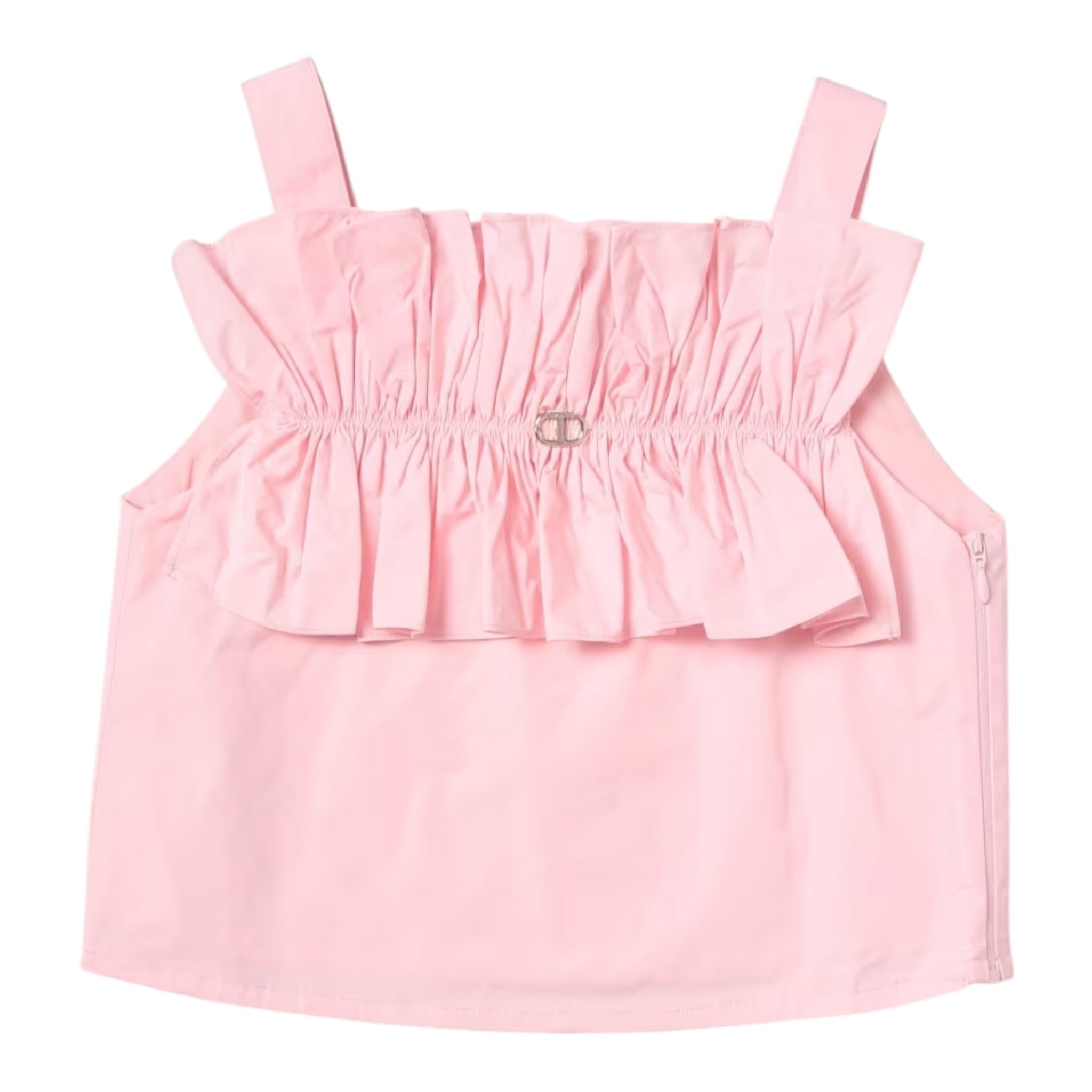 Twinset Top Giromanica Tinta Unita con Tulle per Bambina 231GJ2Q5B ROSA TWINSET 