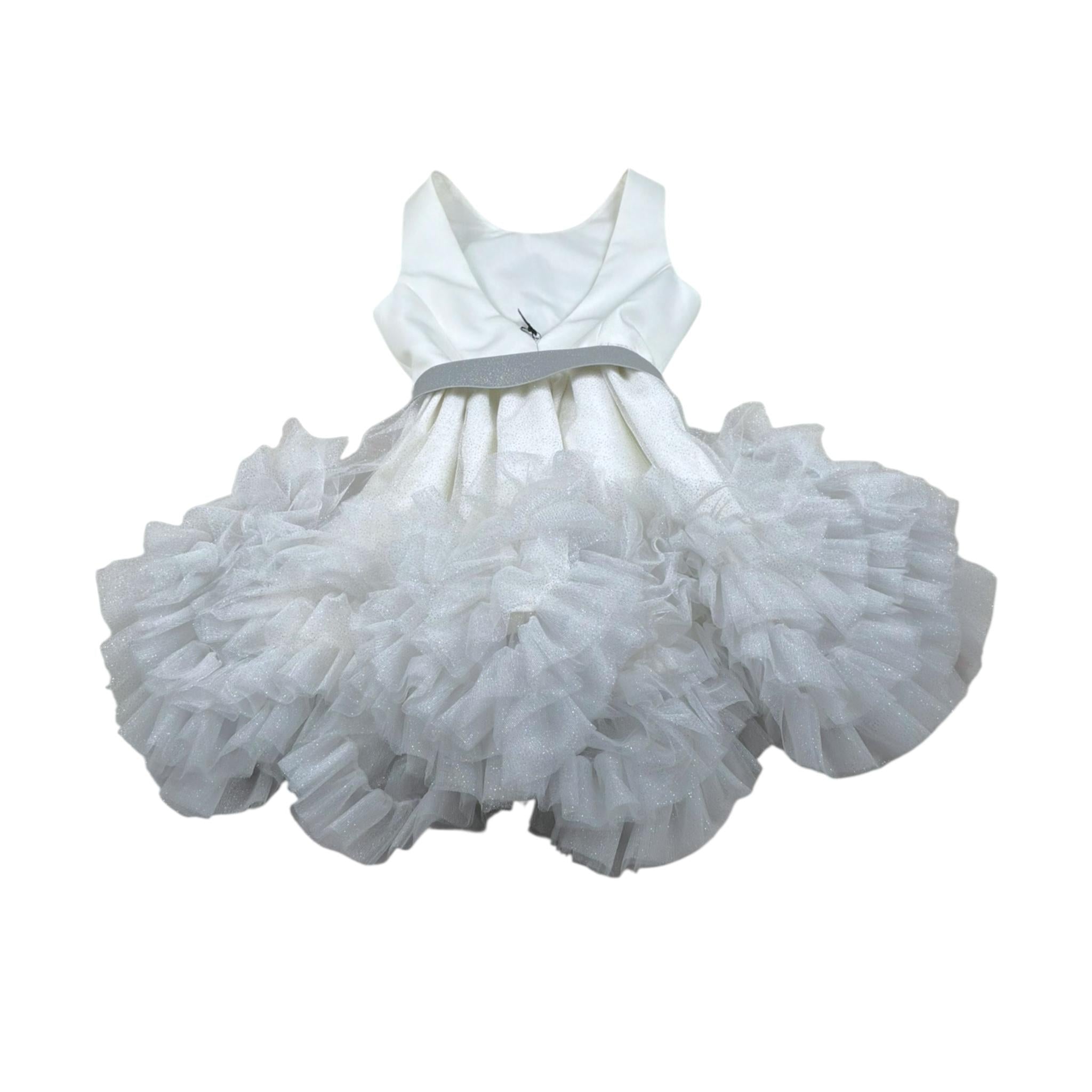 Nunzia Corinna Abito Cerimonia Tinta Unita con Tulle E Cintura per Bambina NJ2015960 PANNA NUNZIA CORINNA 