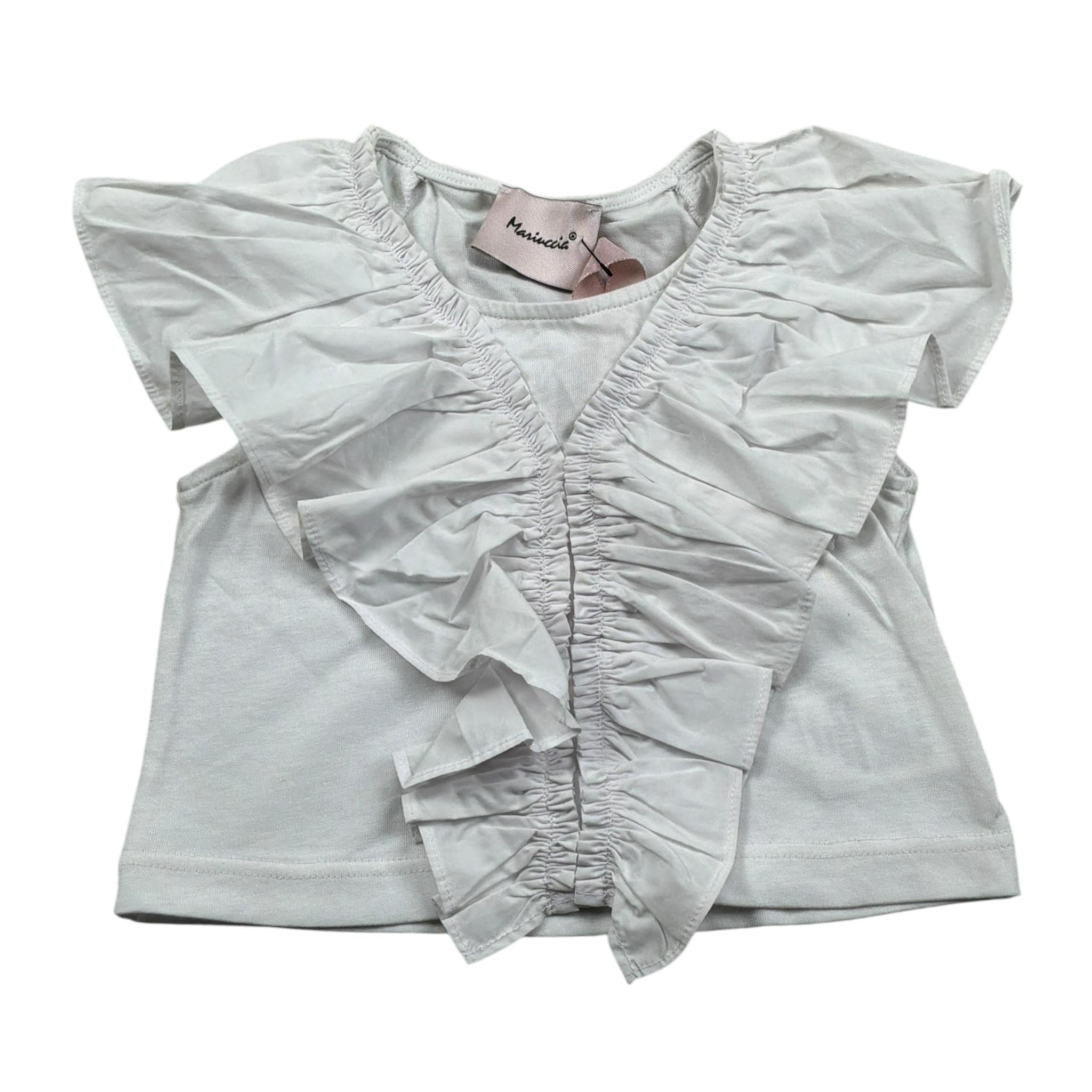 Mariuccia Top tinta unita Giromanica con Rouches Bianco per Neonata MMBSS22C475N BIANCO MARIUCCIA 