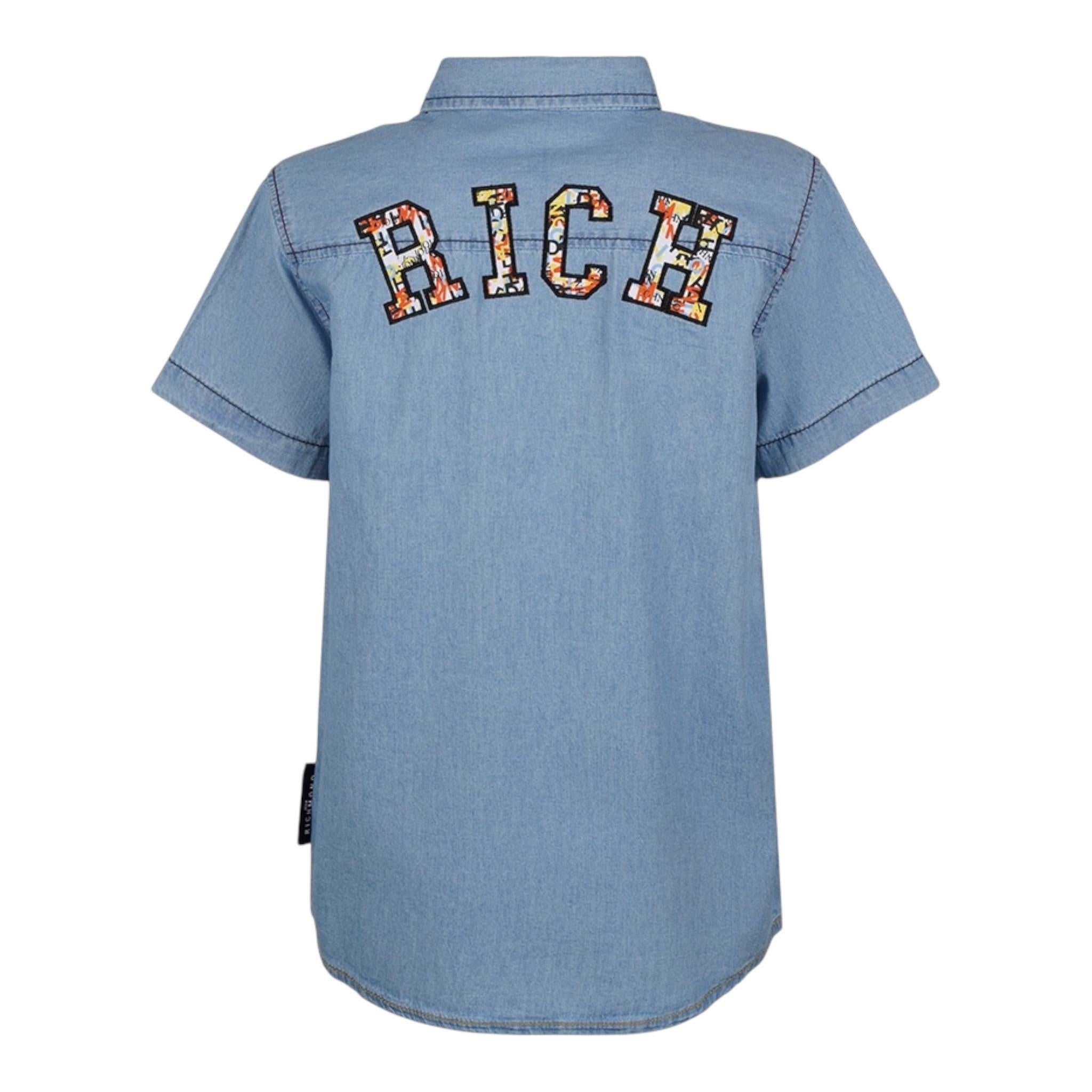 John Richmond Camicia In Denim Mezza Manica con Bottoni per Bambino RBP25158CE AZZURRO JOHN RICHMOND 