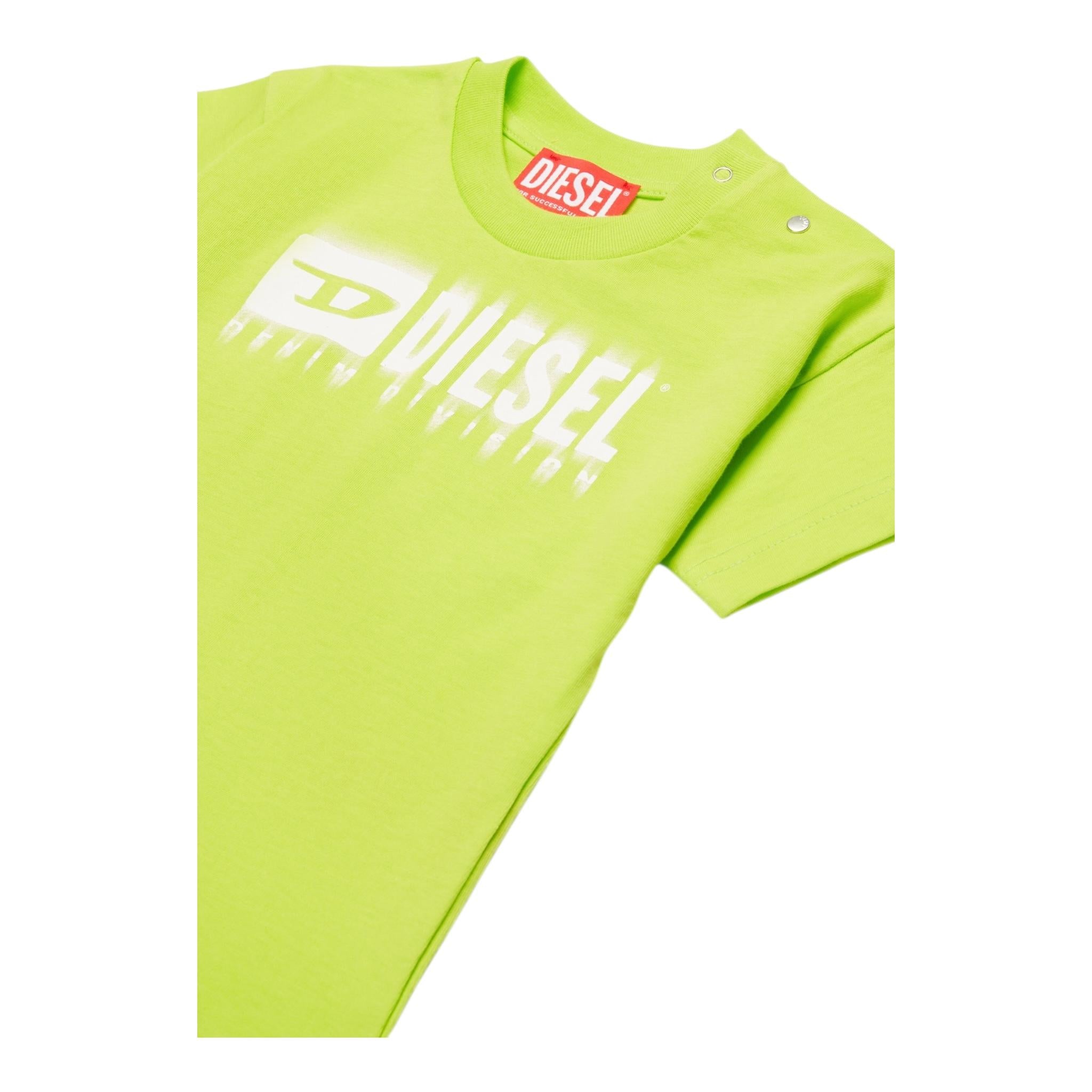 Diesel T-Shirt Girocollo Tinta Unita con Stampa per Neonato K00569 VERDE DIESEL 