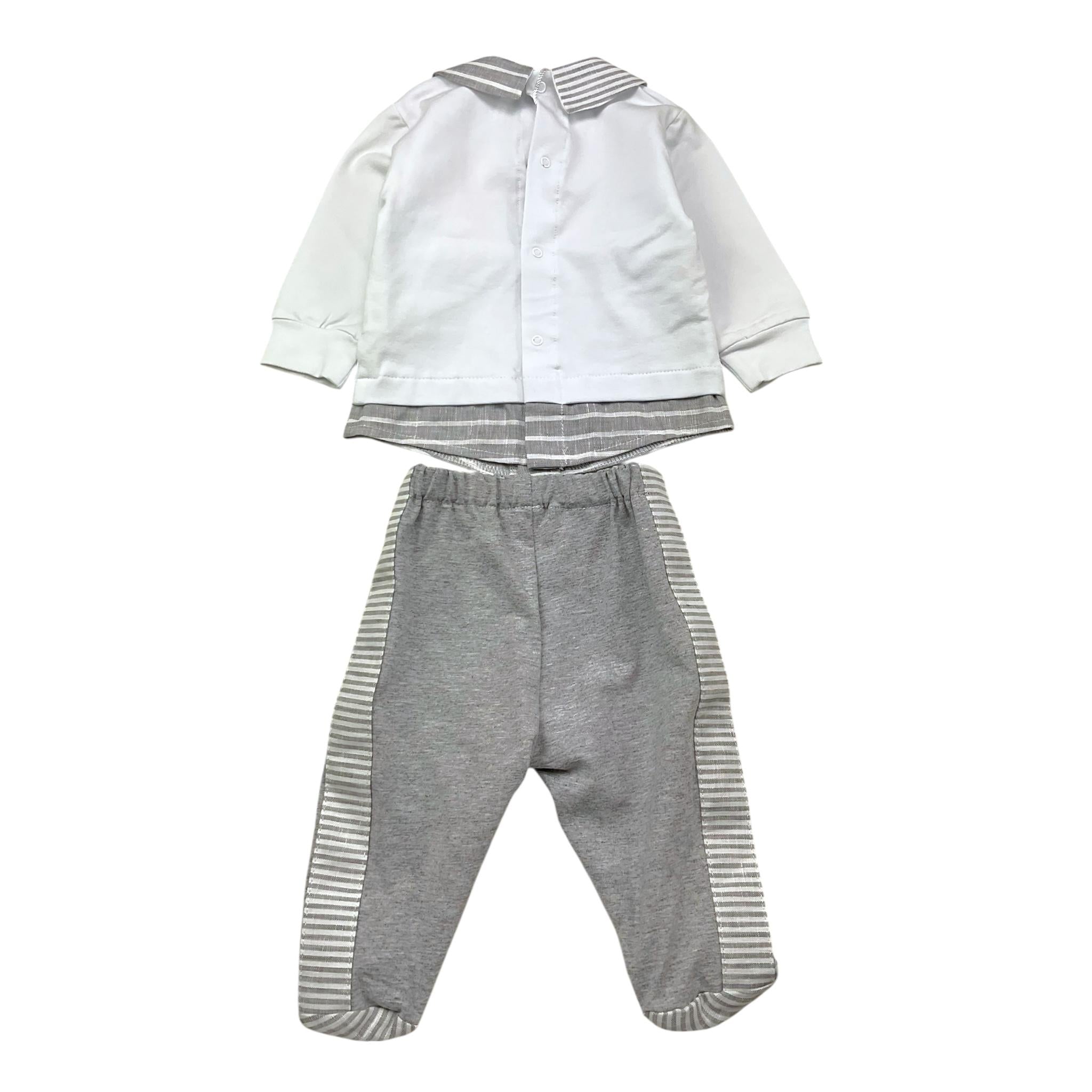 La Sartoria Dei Piccoli Completo 2 Pezzi Shirt-Ghettina Bicolore con Fantasia A Righe per Neonato LS913 BIANCO/GRIGIO LA SARTORIA DEI PICCOLI 