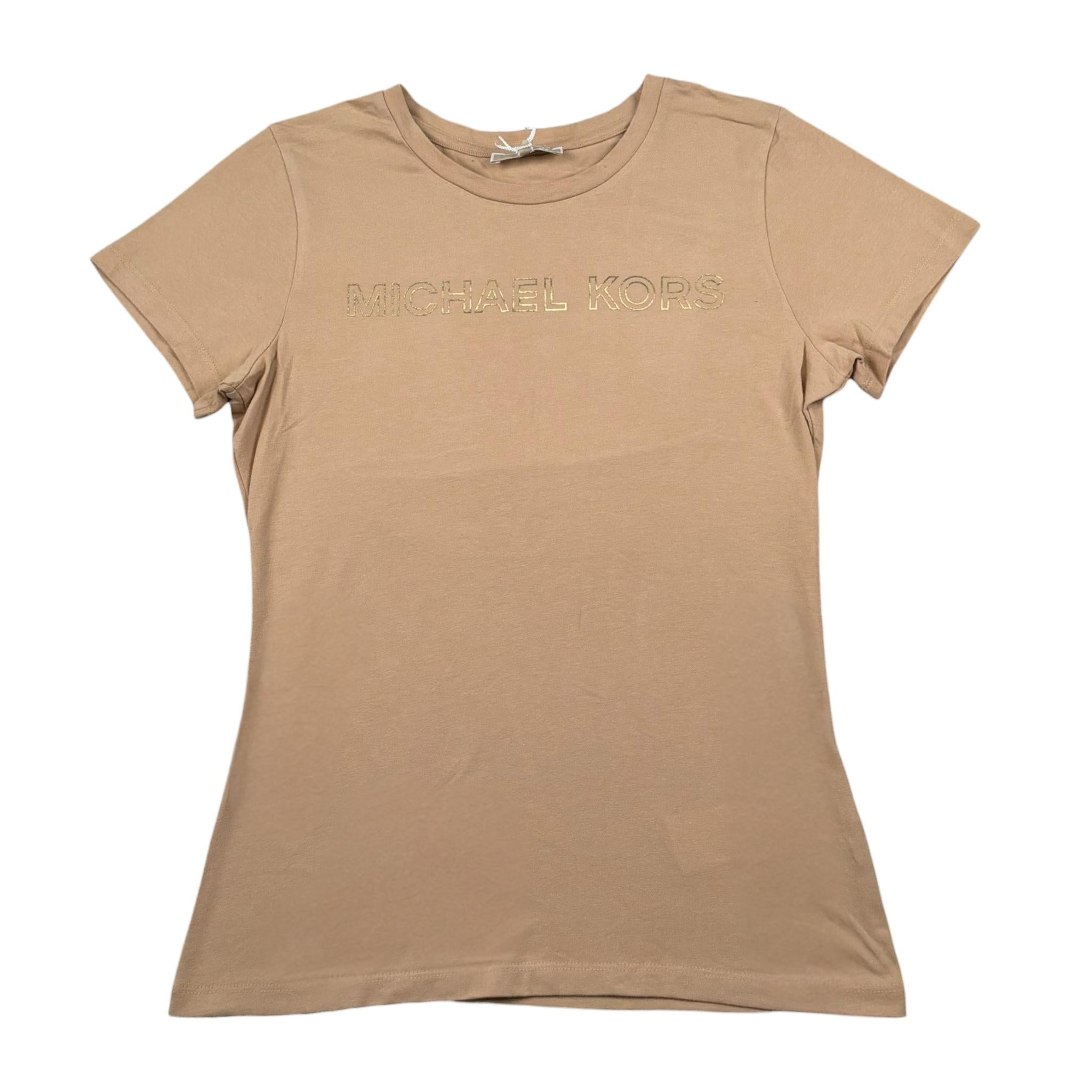 Michael Kors T-Shirt Girocollo Tinta Unita con Stampa per Bambina R30314X BEIGE MICHAEL KORS 