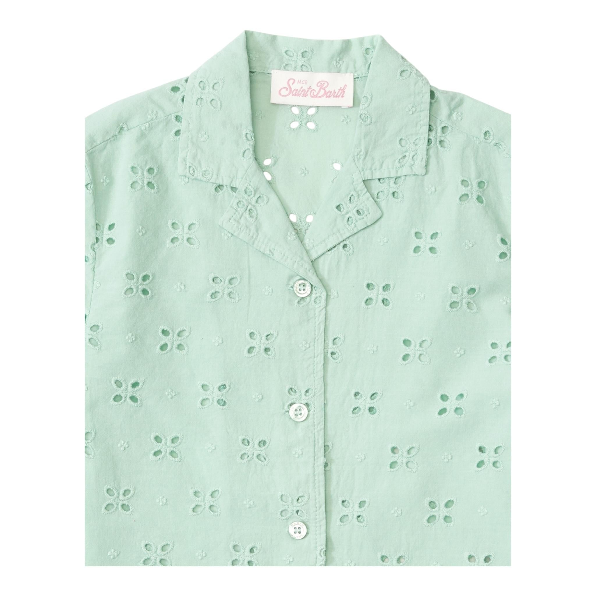 Saint Barth Camicia Mezza Manica Tinta Unita In Pizzo Sangallo per Bambina EVL0001 VERDE ACQUA SAINT BARTH 